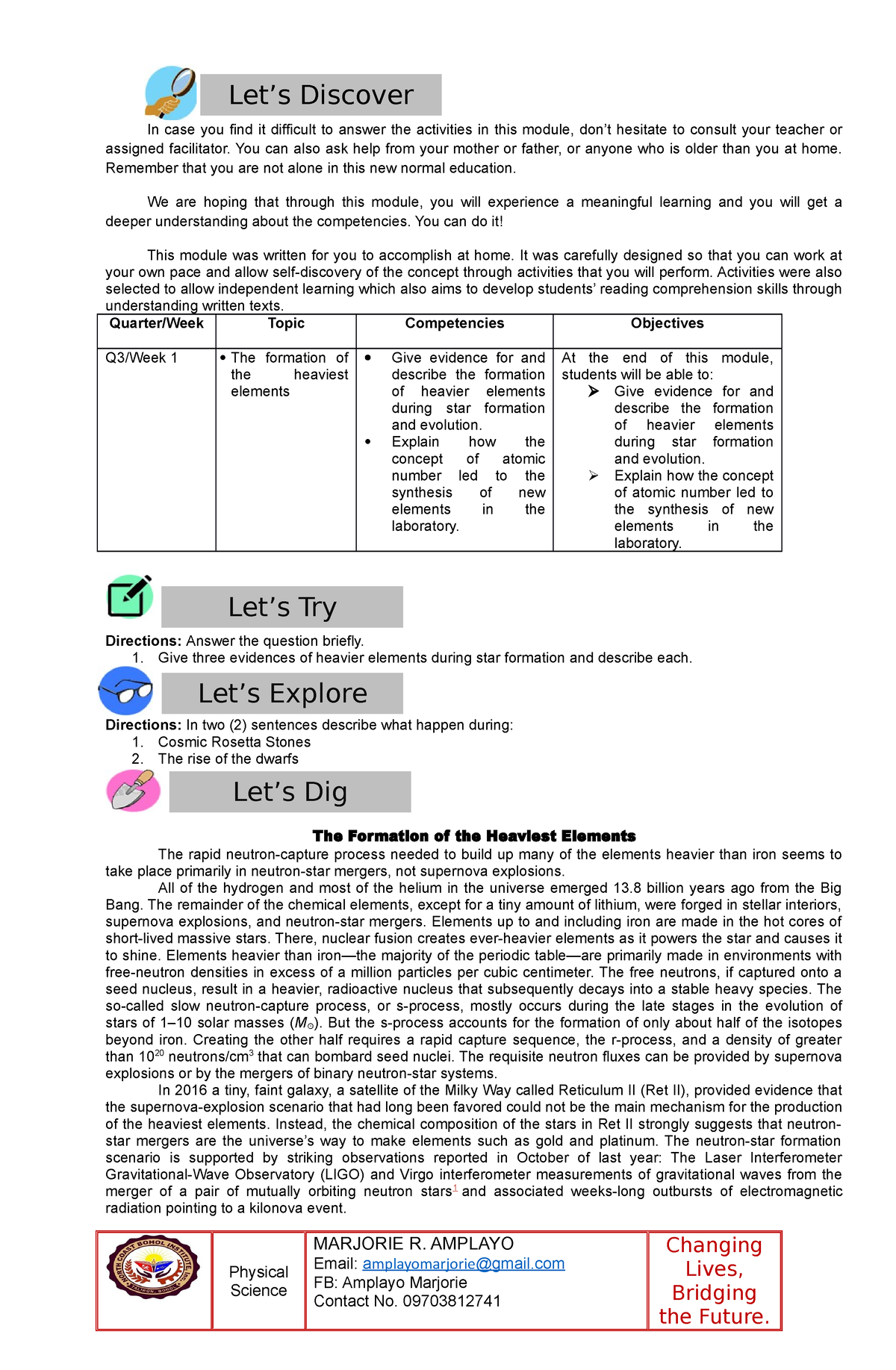 Physical Science Module 1 - In Case You Find It Difficult To Answer The ...