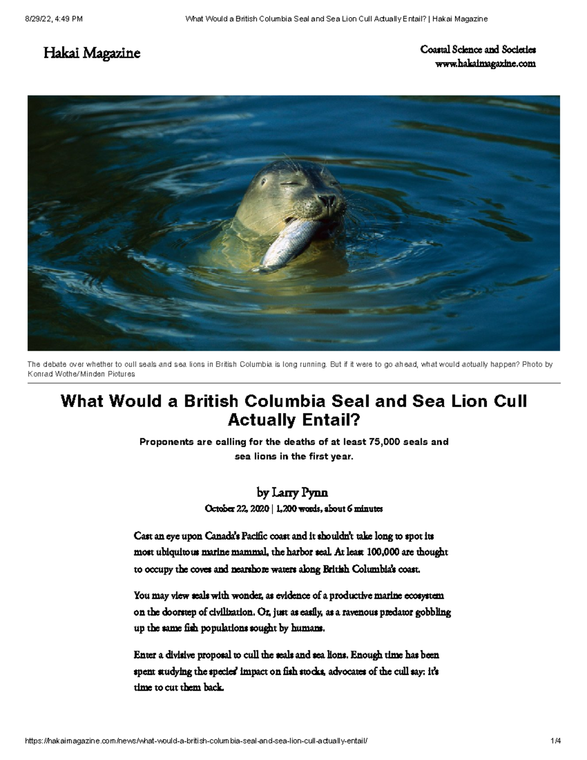 What Would BC Cull Actually Entail Hakai Magazine - Hakai Magazine ...