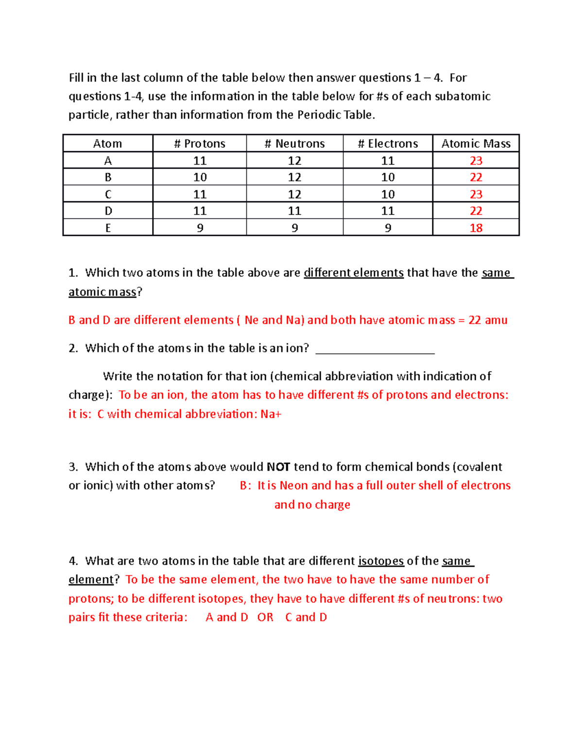 Worksheet chemistry basic answer key - Fill in the last column of the ...
