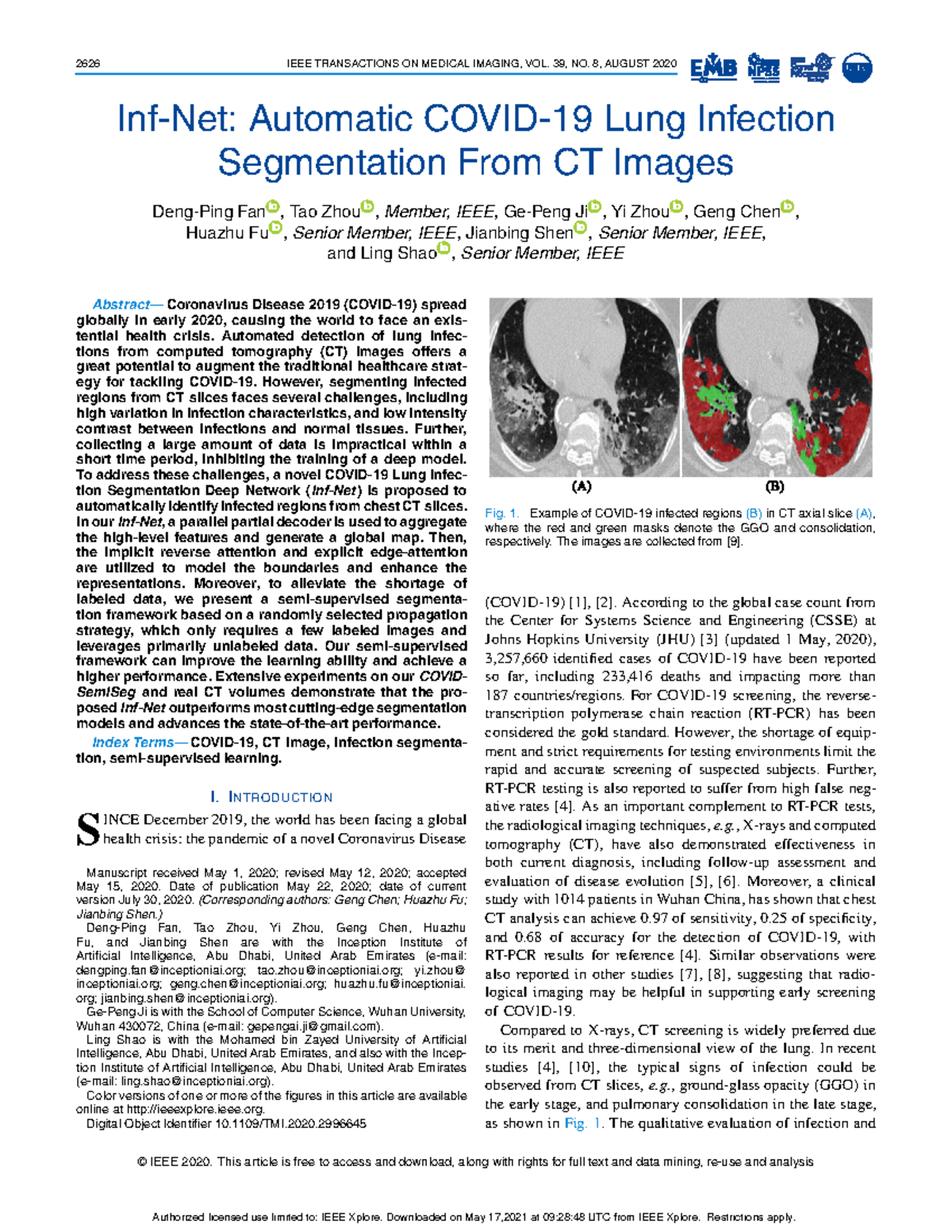 09098956 2626 IEEE TRANSACTIONS ON MEDICAL IMAGING, VOL. 39, NO. 8