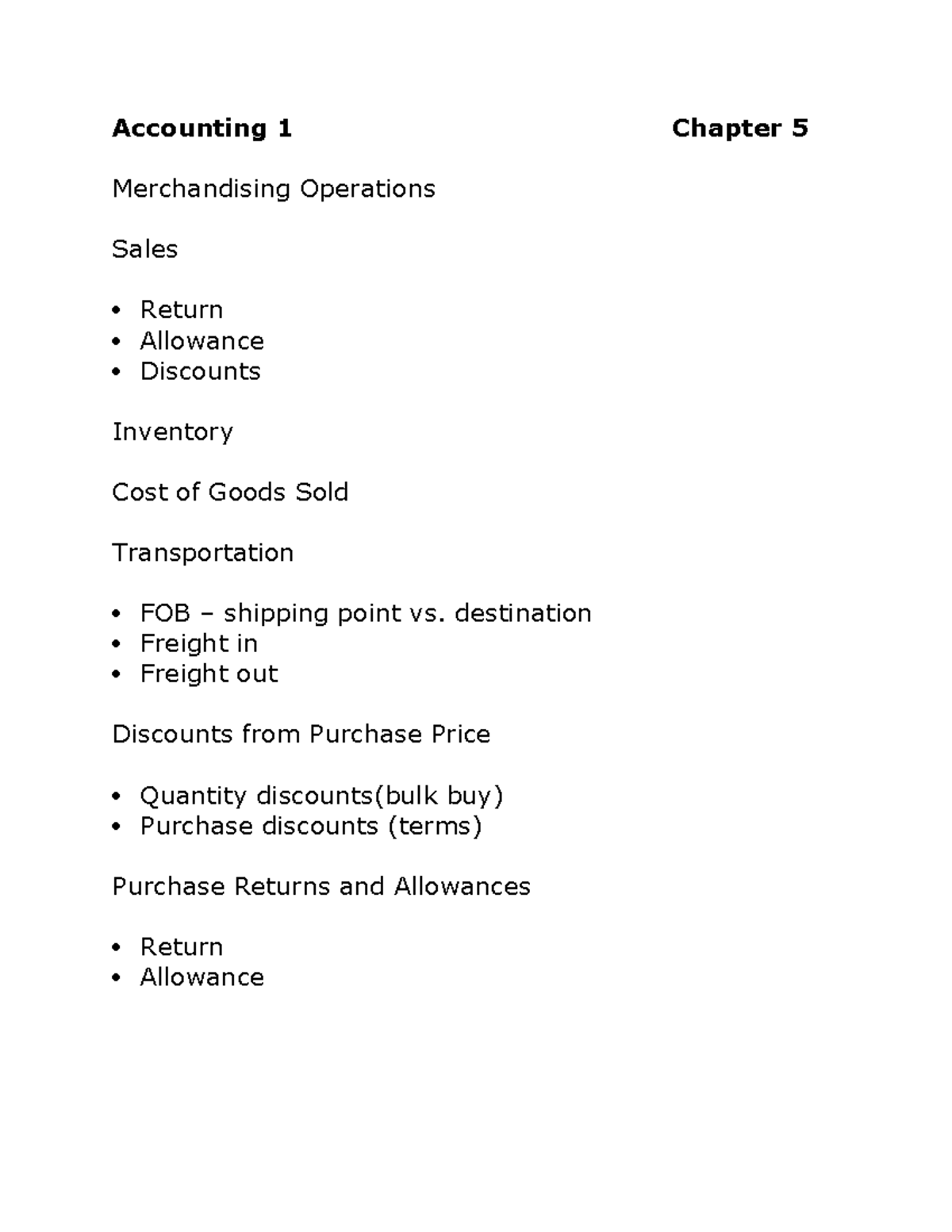 Ch 5 - accounting of merchandising - Accounting 1 Chapter 5 ...