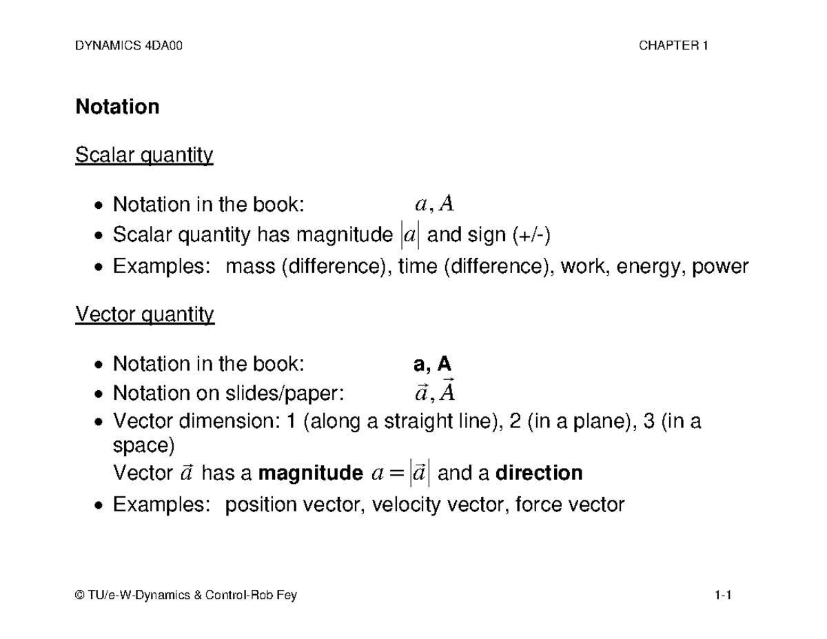 Vectors - VECTOR NOTE - Notation Scalar quantity - Notation in the book ...