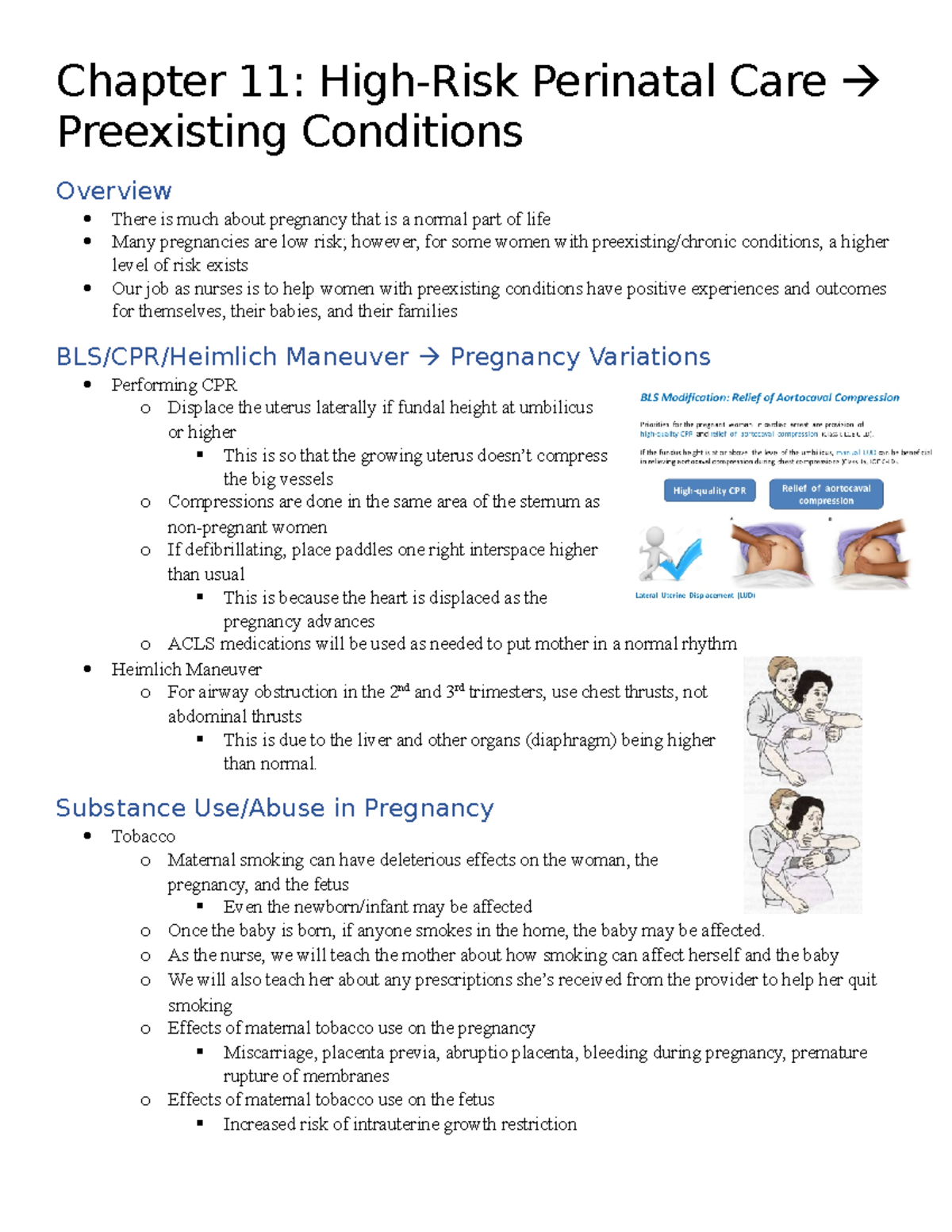 Chapter 11 Notes High Risk Perinatal Care Preexisting Conditions Chapter 11 High Risk Studocu