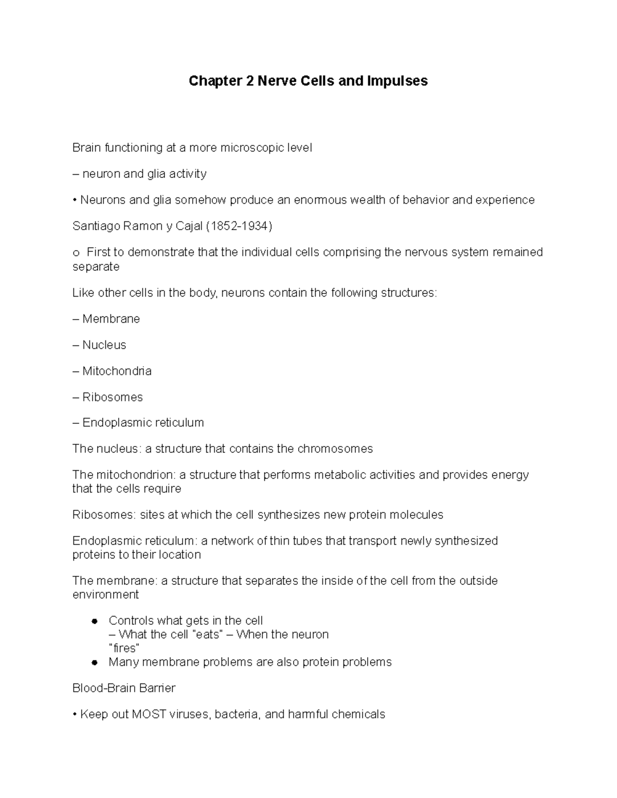 PSY351 Chapter 2 - Notes - Chapter 2 Nerve Cells and Impulses Brain ...