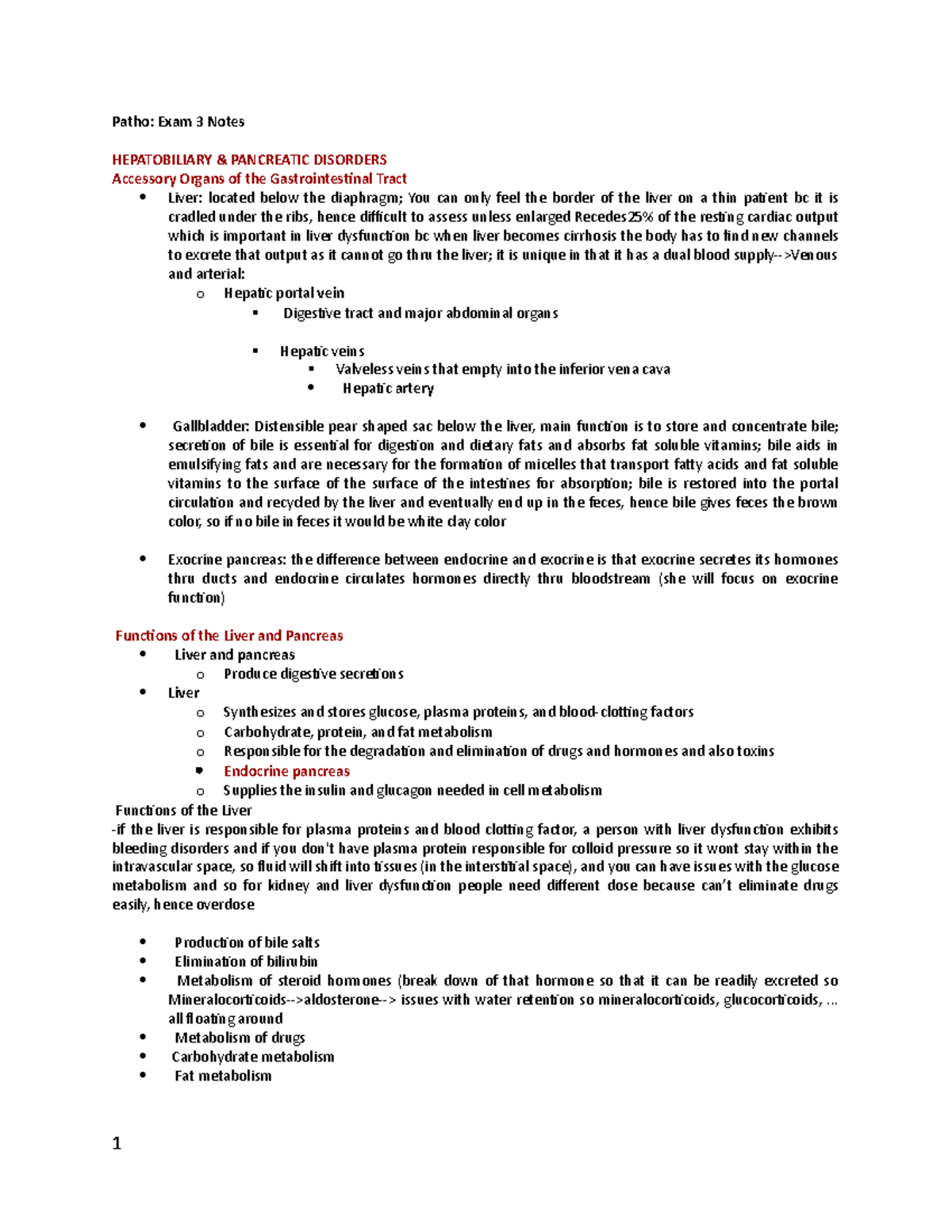 Patho notes test 3 - Patho: Exam 3 Notes HEPATOBILIARY & PANCREATIC ...