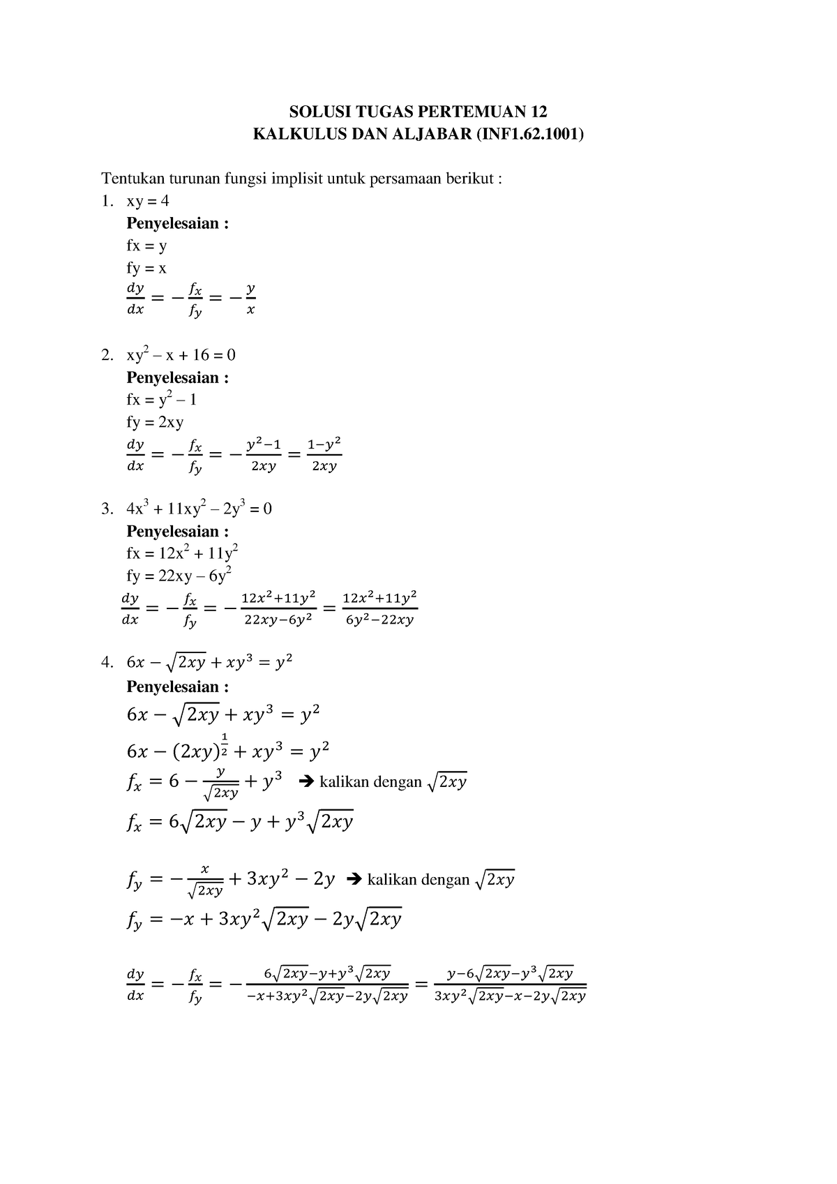 Solusi Tugas Pertemuan 12 Kalkulus Dan Aljabar - SOLUSI TUGAS PERTEMUAN ...