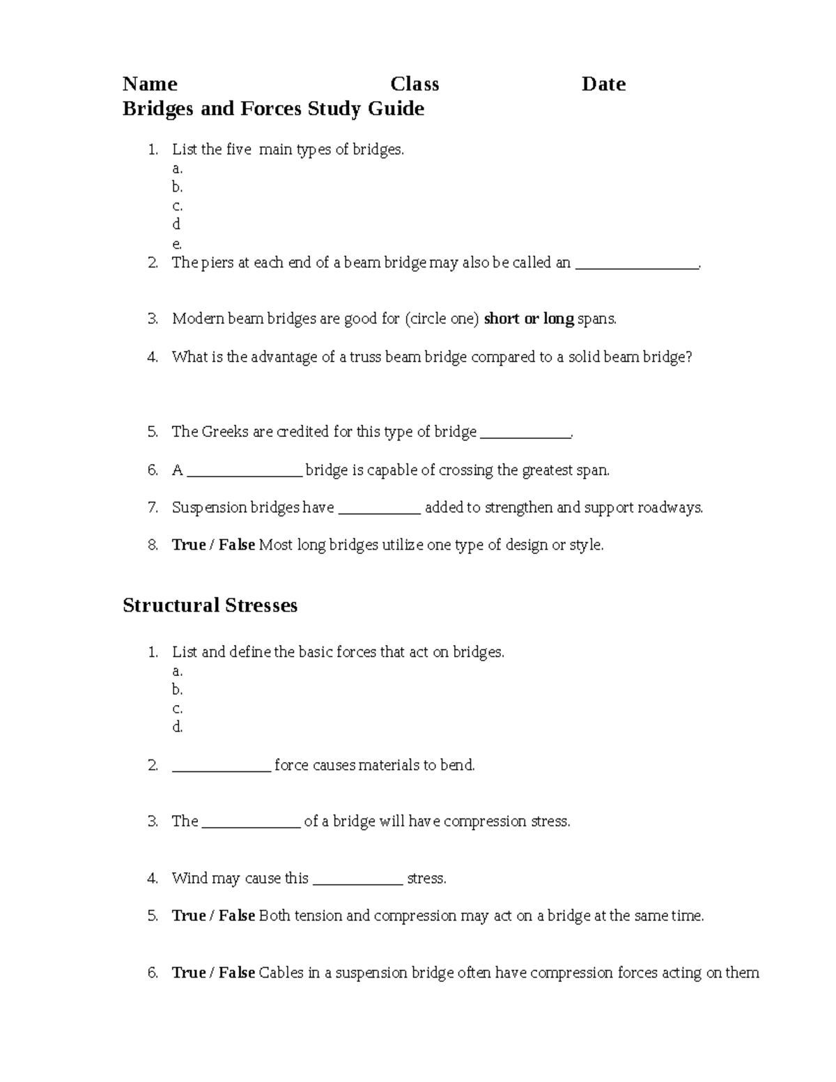 Amayalisse Saya (Student) - bridge and forces worksheet Study Guide ...