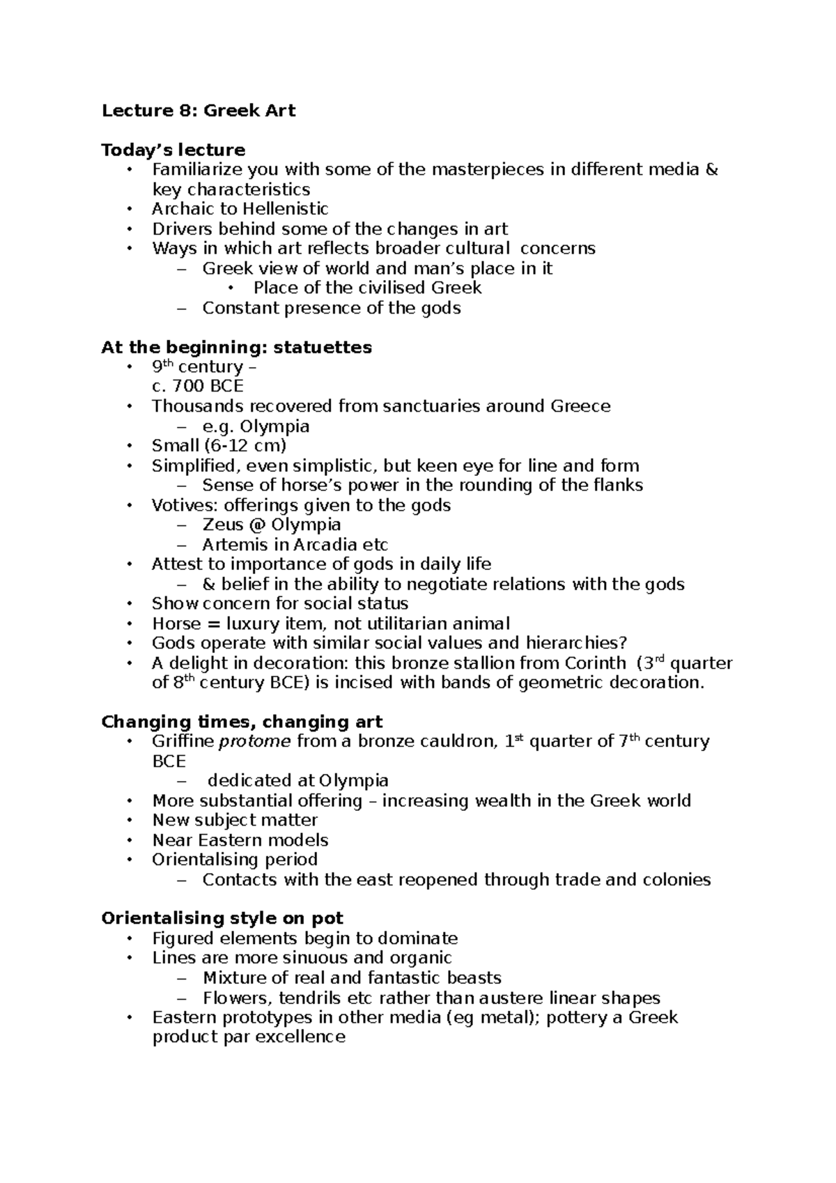 Lecture 8 Greek Art Lecture 8 Greek Art Today’s lecture