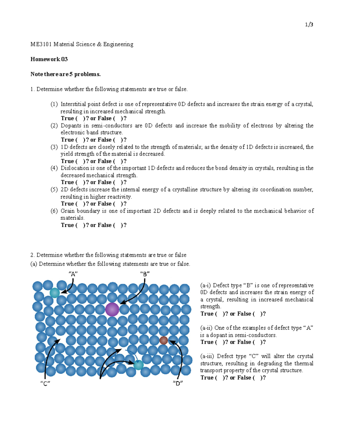 ME3101 HW 03 - Ch3 Worksheet Answers - 1/ ME3101 Material Science ...