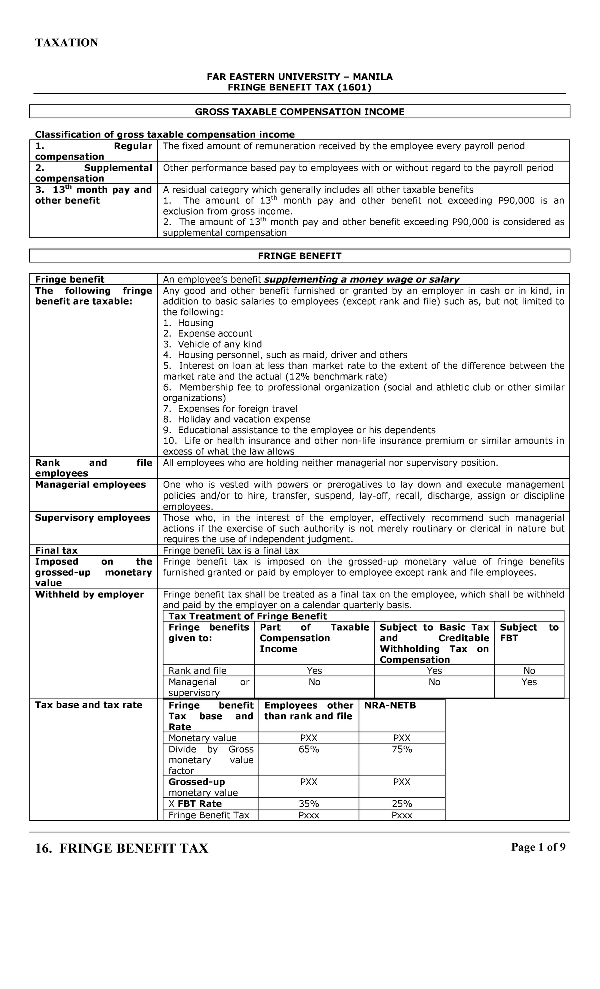 16-fringe-benefit-tax-lecture-notes-16-taxation-far-eastern