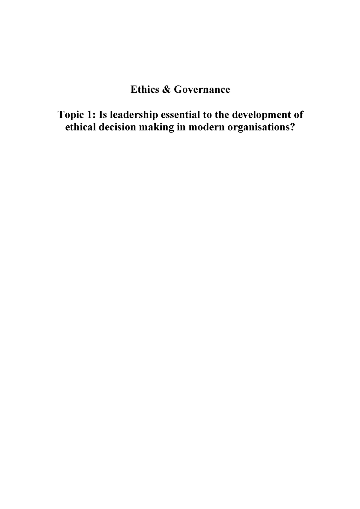 importance of ethics in good governance essay