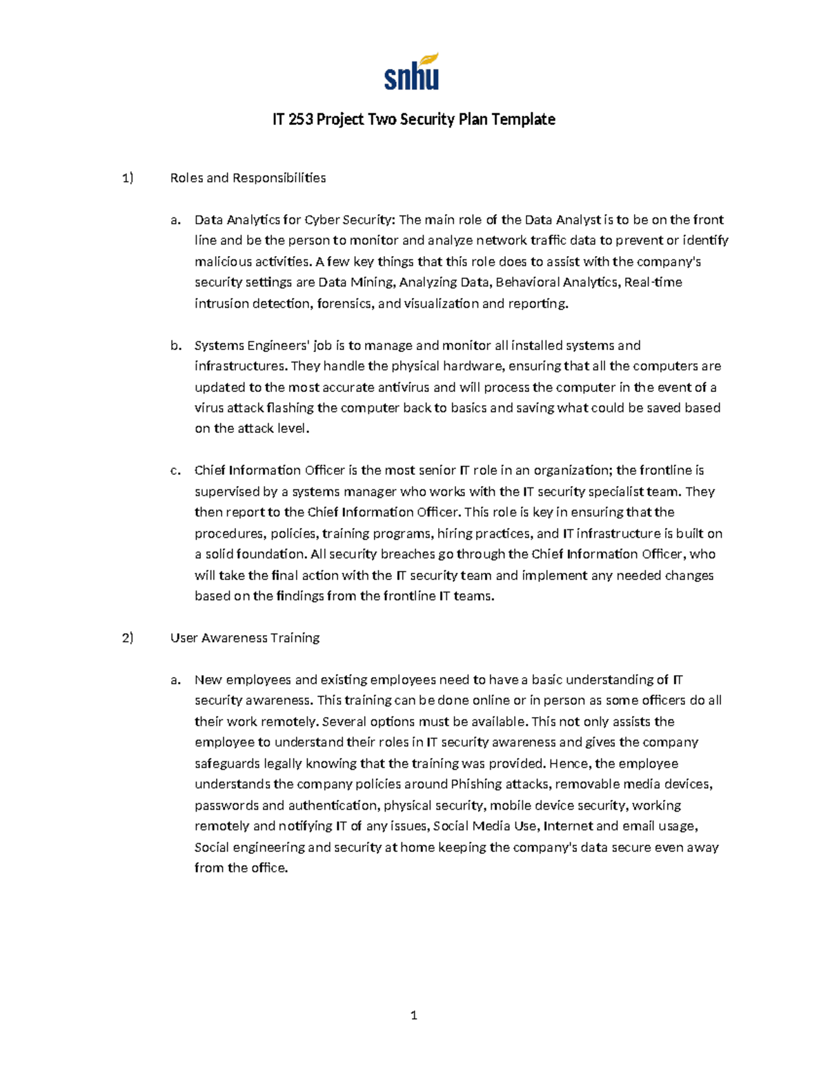 IT 253 Project Two Security Plan GHZ - Data Analytics for Cyber ...