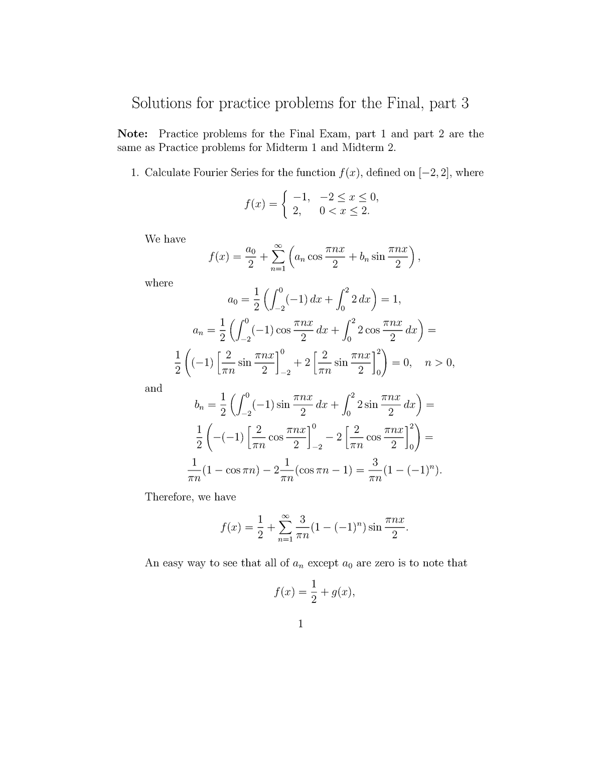 Fourier Series' - Solutions For Practice Problems For The Final, Part 3 ...