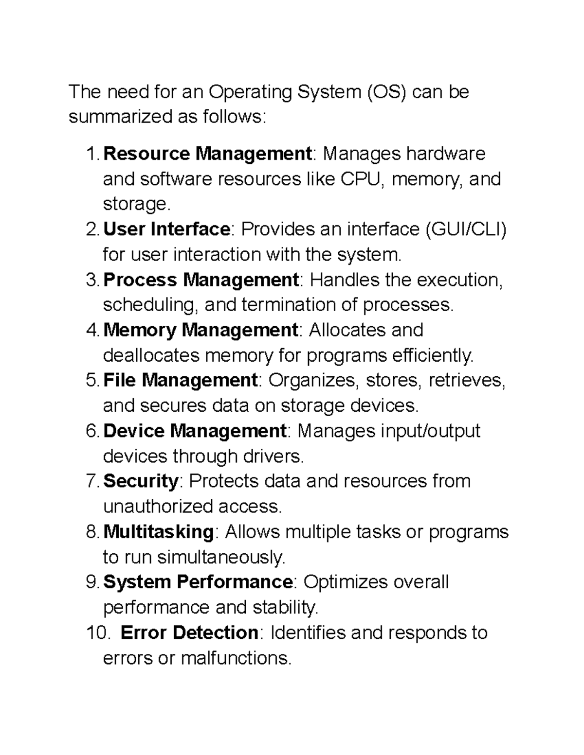 Untitled document - its very good - The need for an Operating System ...