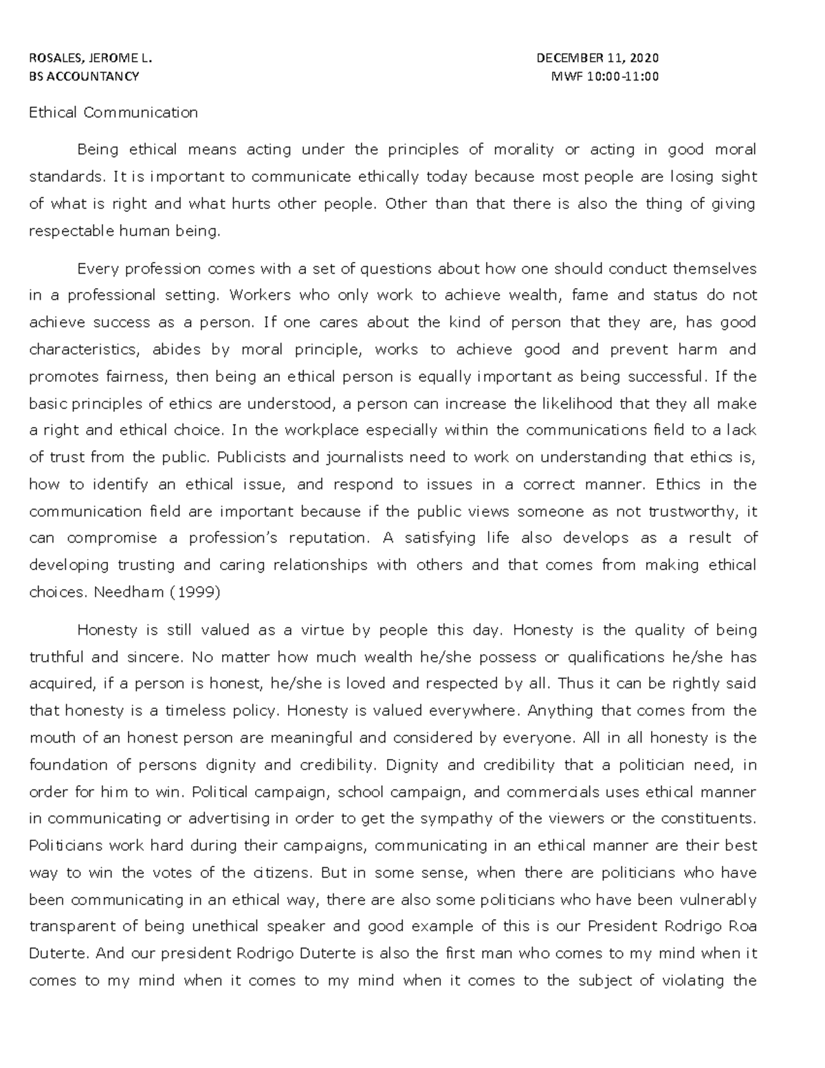 essay about ethical communication