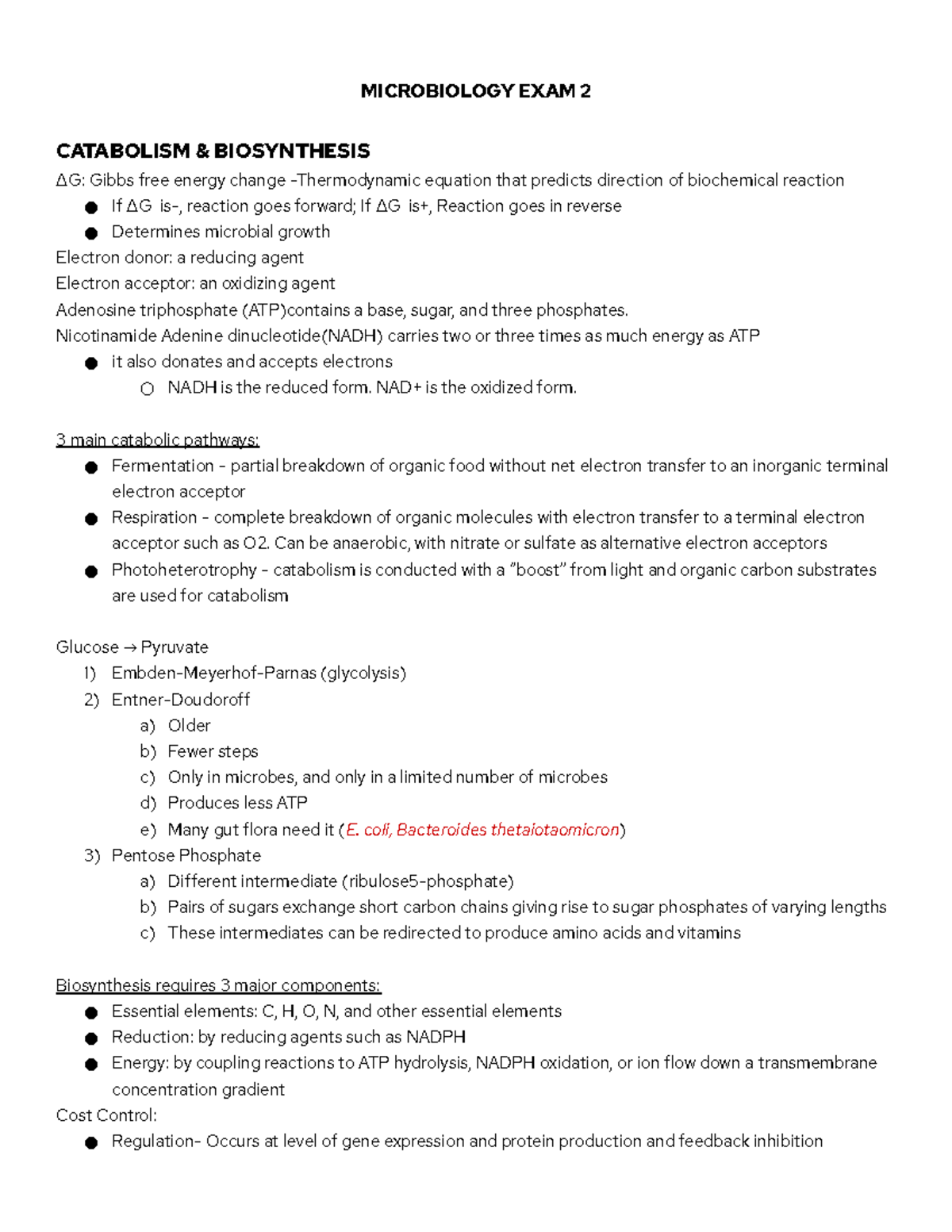 Microbiology Exam 2 - Exam 2 Notes - MICROBIOLOGY EXAM 2 CATABOLISM ...