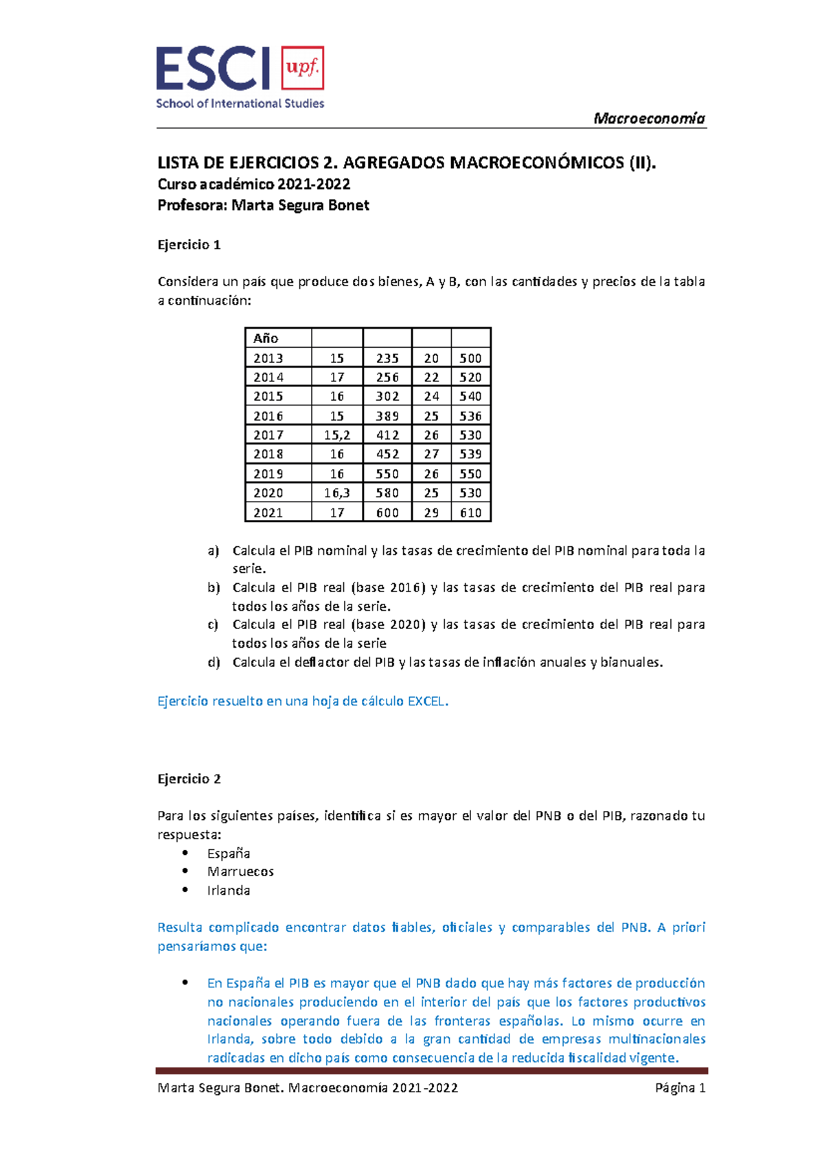 Lista De Ejercicios 2 Macroeconom Ã­a 2021-2022 - Macroeconomía LISTA ...