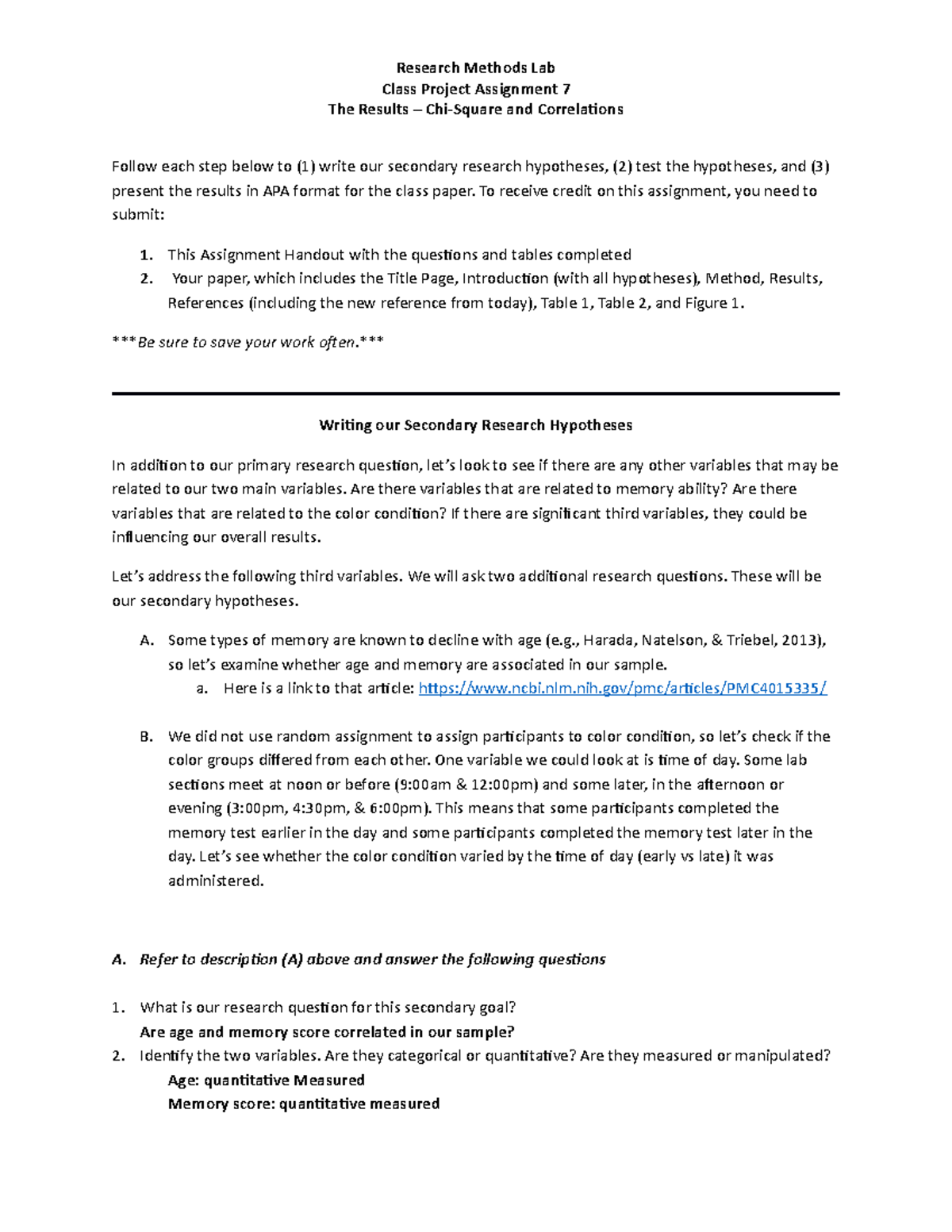 Variables for Paper - Research Methods Lab Class Project Assignment 7 ...
