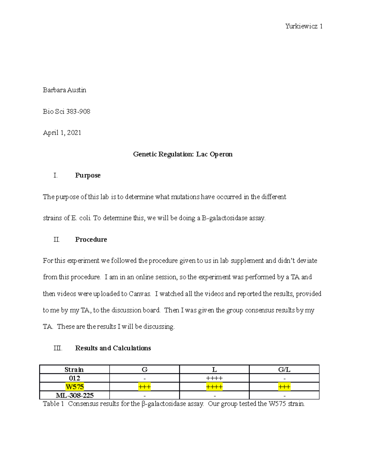 regulation of the Lacoperon lab report Barbara Austin Bio