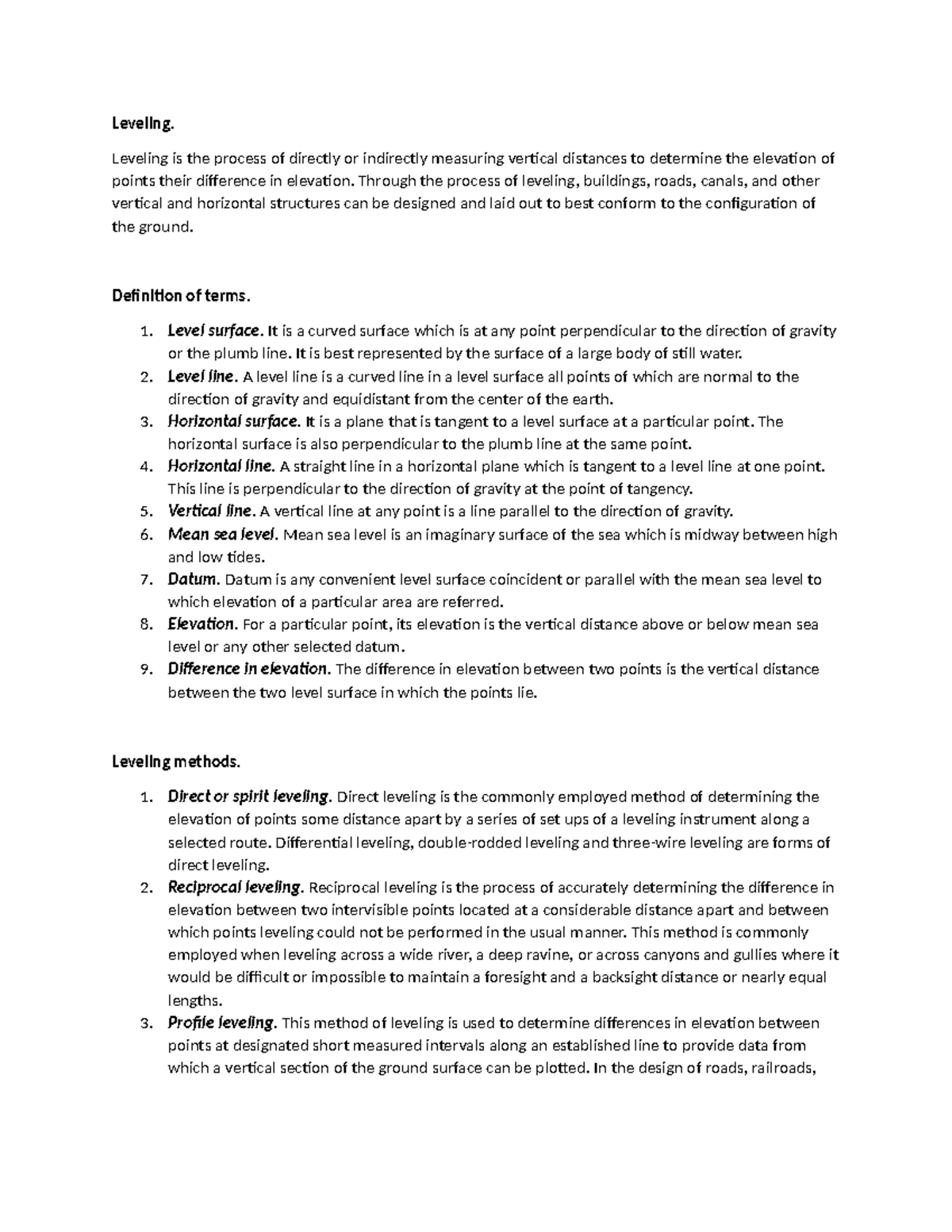 Leveling - Leveling is the process of directly or indirectly measuring ...