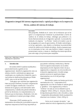 Memoria Escrita - Modelo Amigo - Diagnostico integral del sistema  organizacional y capital - Studocu