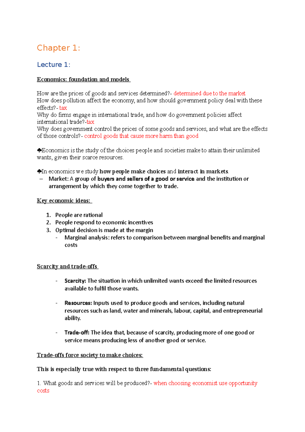 Chapter 1 ECo100 - Chapter 1: Lecture 1: Economics: Foundation And ...