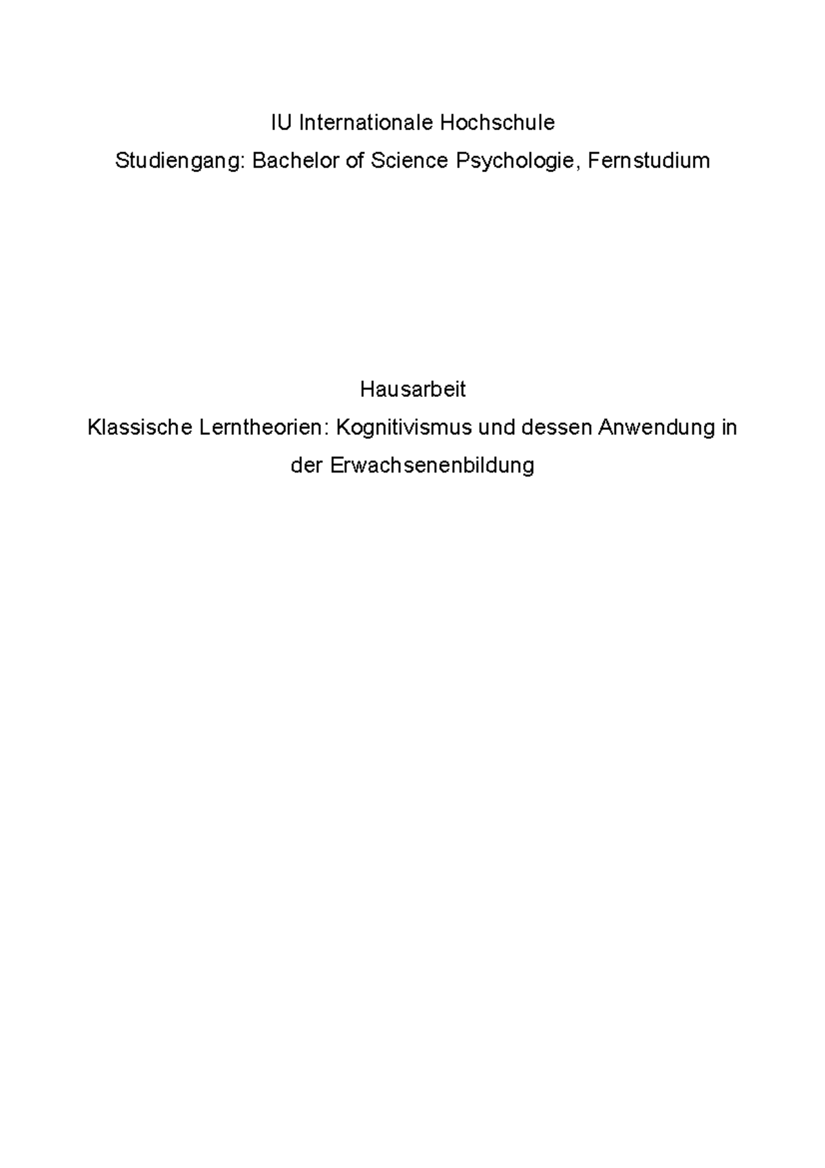 Lernen Von Erwachsenen Hausarbeit - IU Internationale Hochschule ...