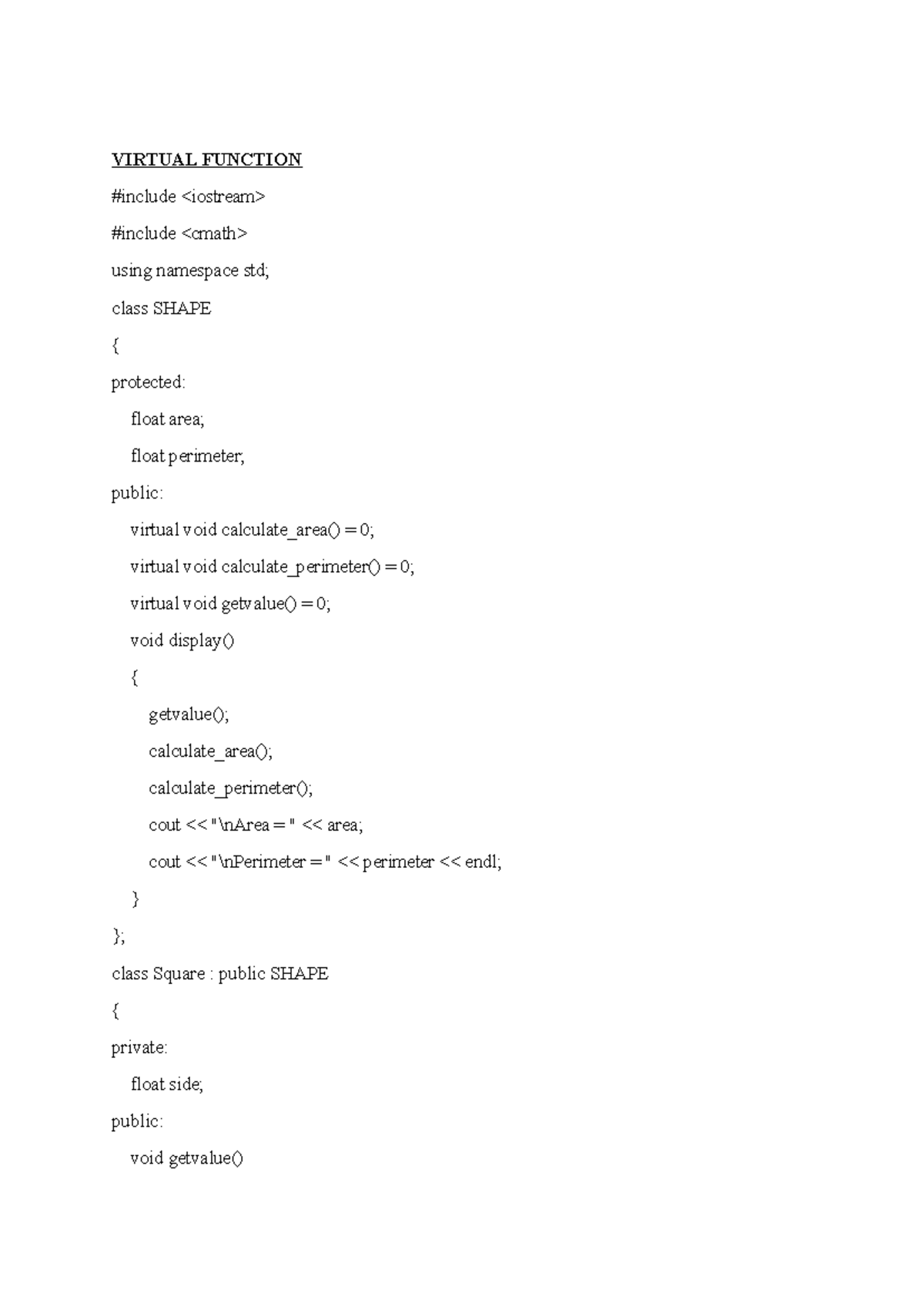 Virtual Function - VIRTUAL FUNCTION #include #include using namespace ...