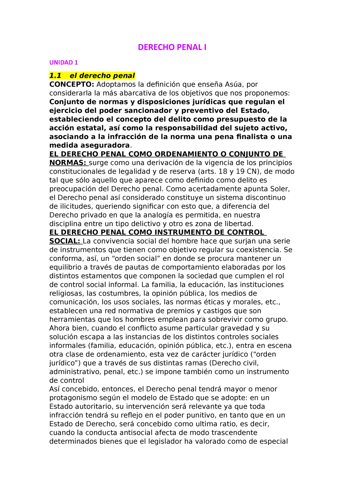 Resumen Derecho Penal I - DERECHO PENAL I UNIDAD 1 1 El Derecho Penal ...