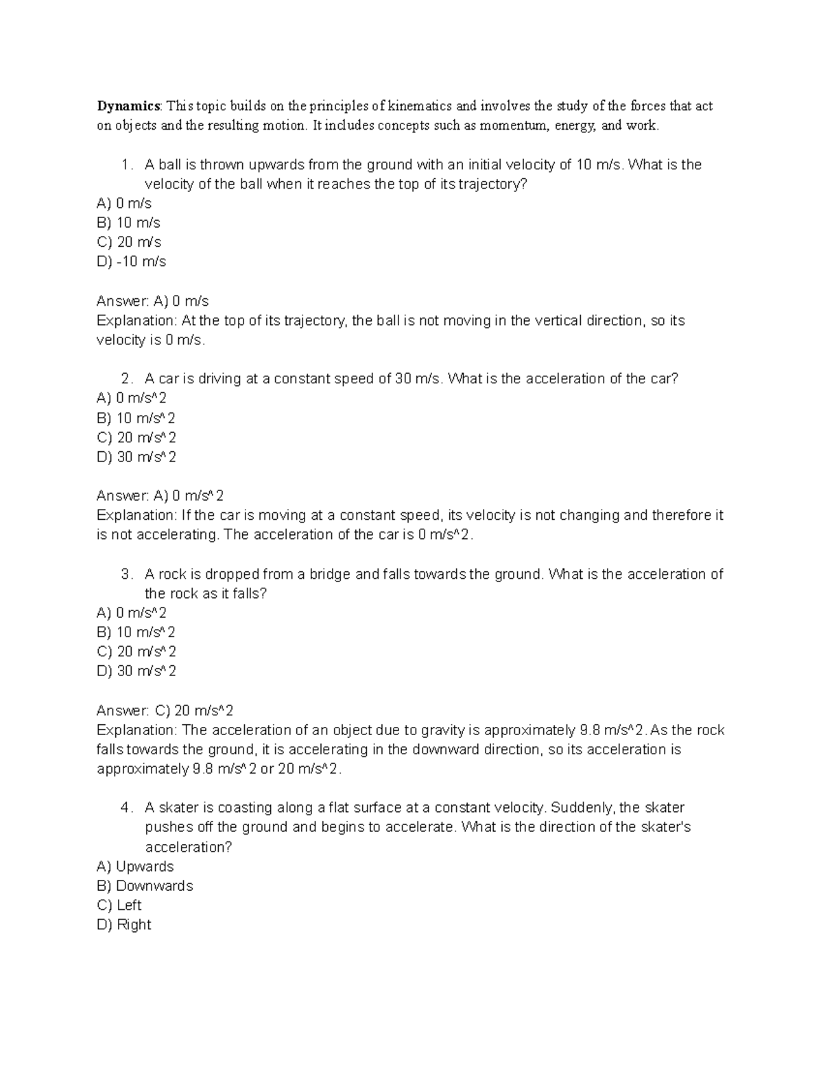 General Physics With Calculus I Dynamics - Dynamics: This topic builds ...