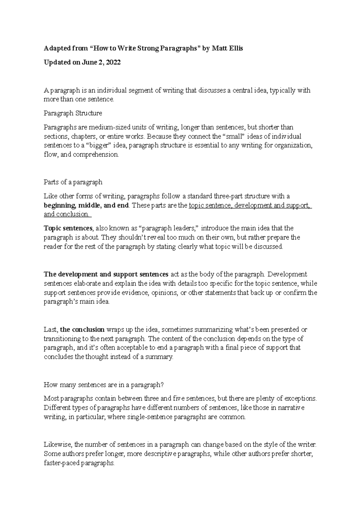 essays for practice - Adapted from “How to Write Strong Paragraphs” by ...