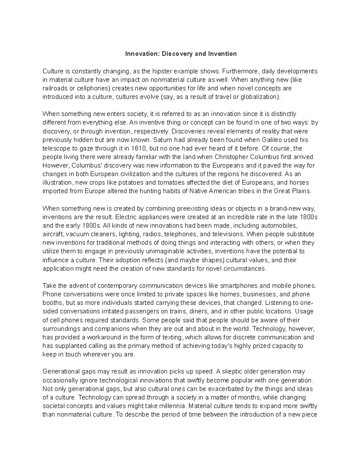 3.3 Culture Change Notes - Innovation: Discovery and Invention Culture ...