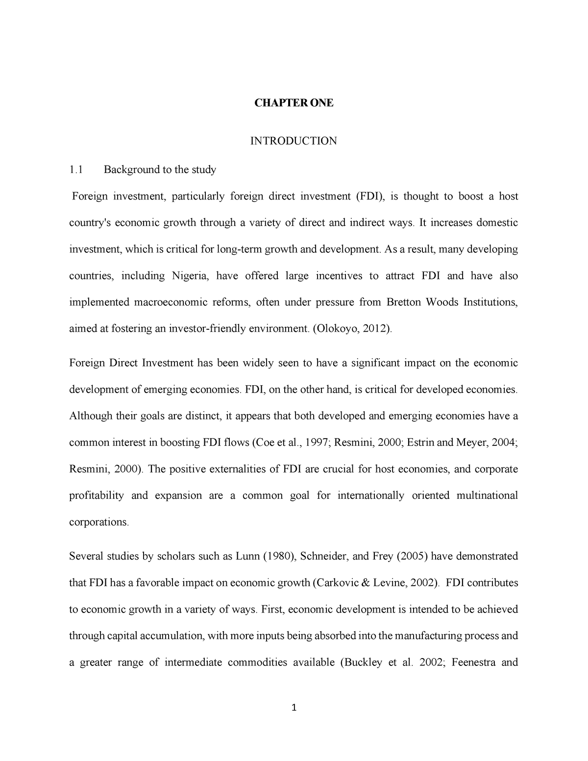 Project - CHAPTER ONE INTRODUCTION 1 Background To The Study Foreign ...