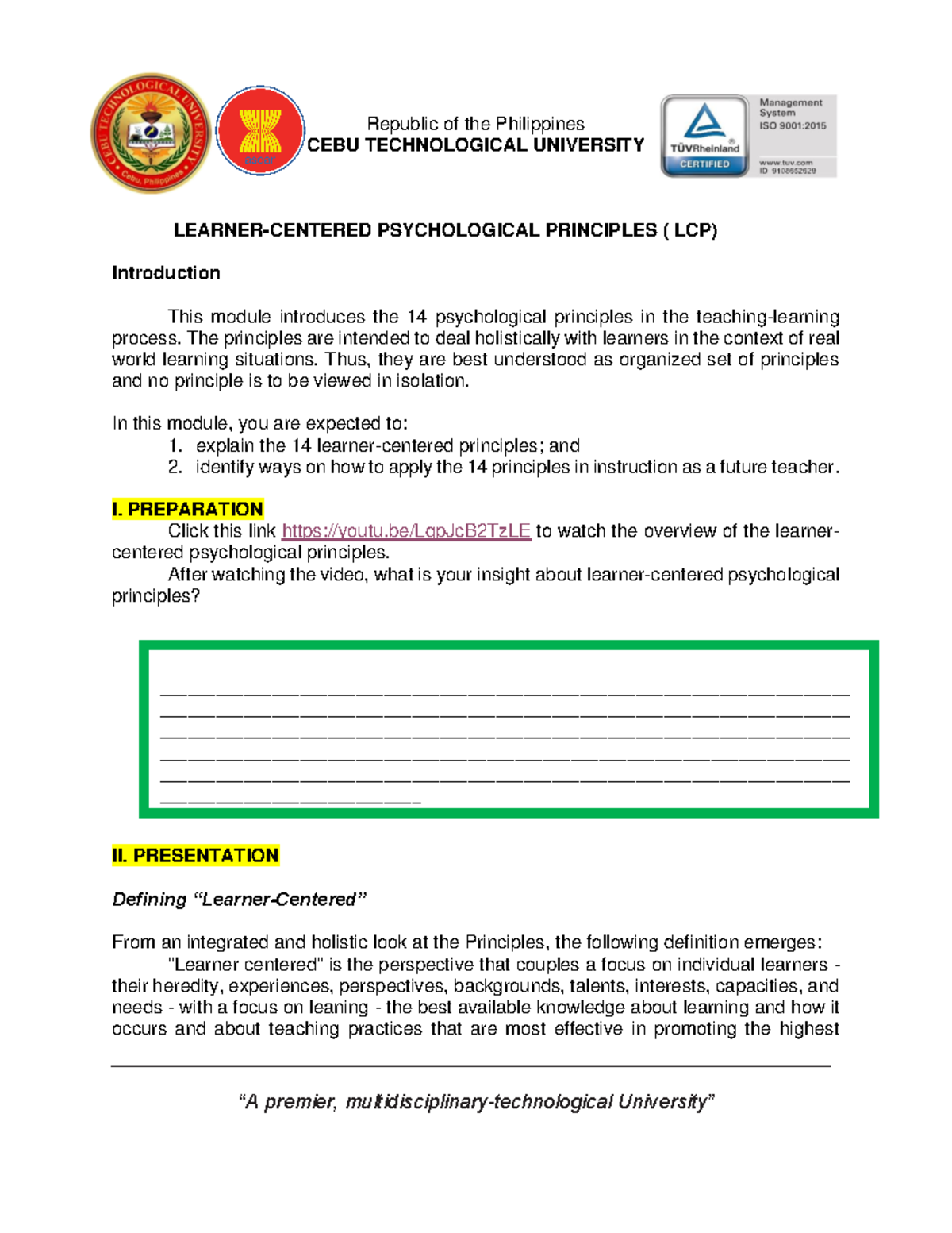 CALP-LCP-ED111 - teaching prefession - - Studocu