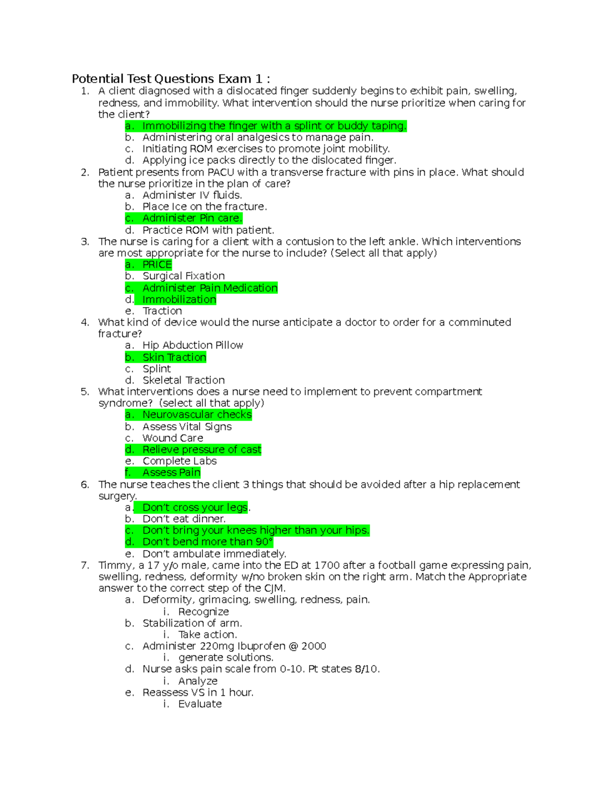 Potential Test Questions Exam 1 - What intervention should the nurse ...