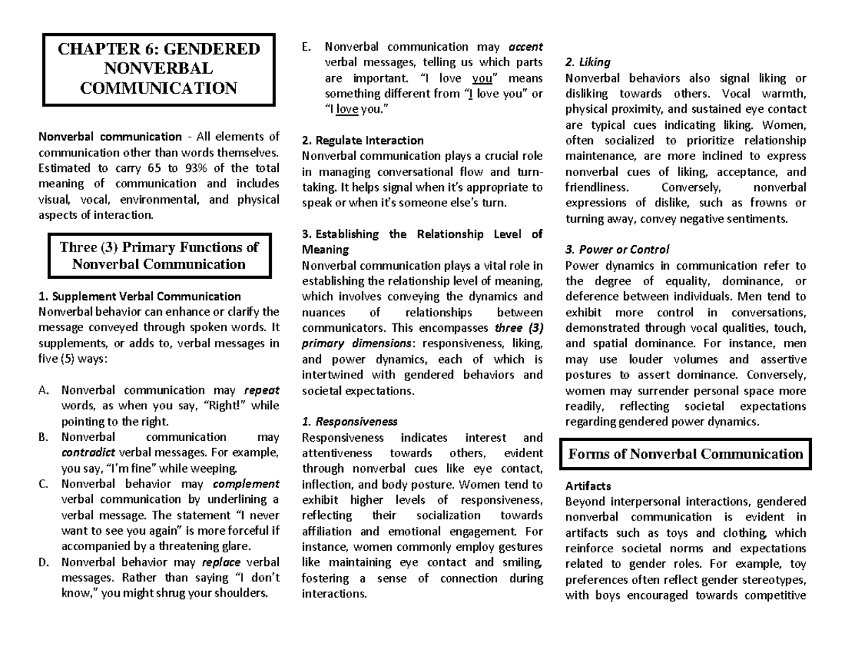 Gendered- Nonverbal- Communication - CHAPTER 6: GENDERED NONVERBAL ...