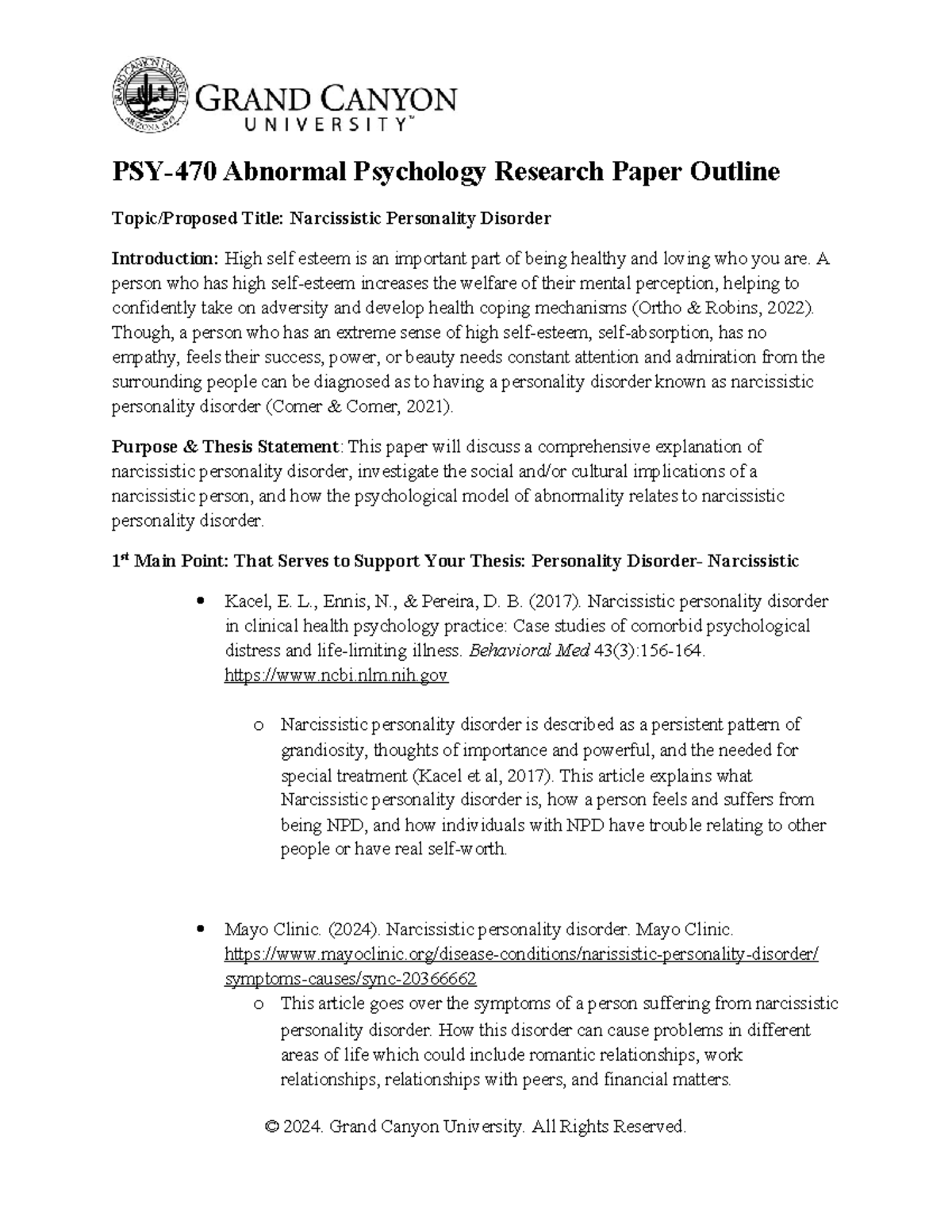 abnormal psychology research paper outline