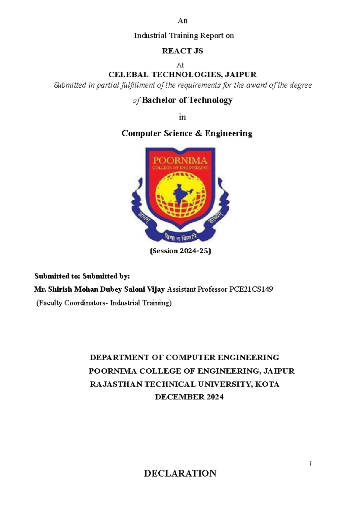 7C 22 Saloni Vijay Celebal Technologies (2) - An Industrial Training ...