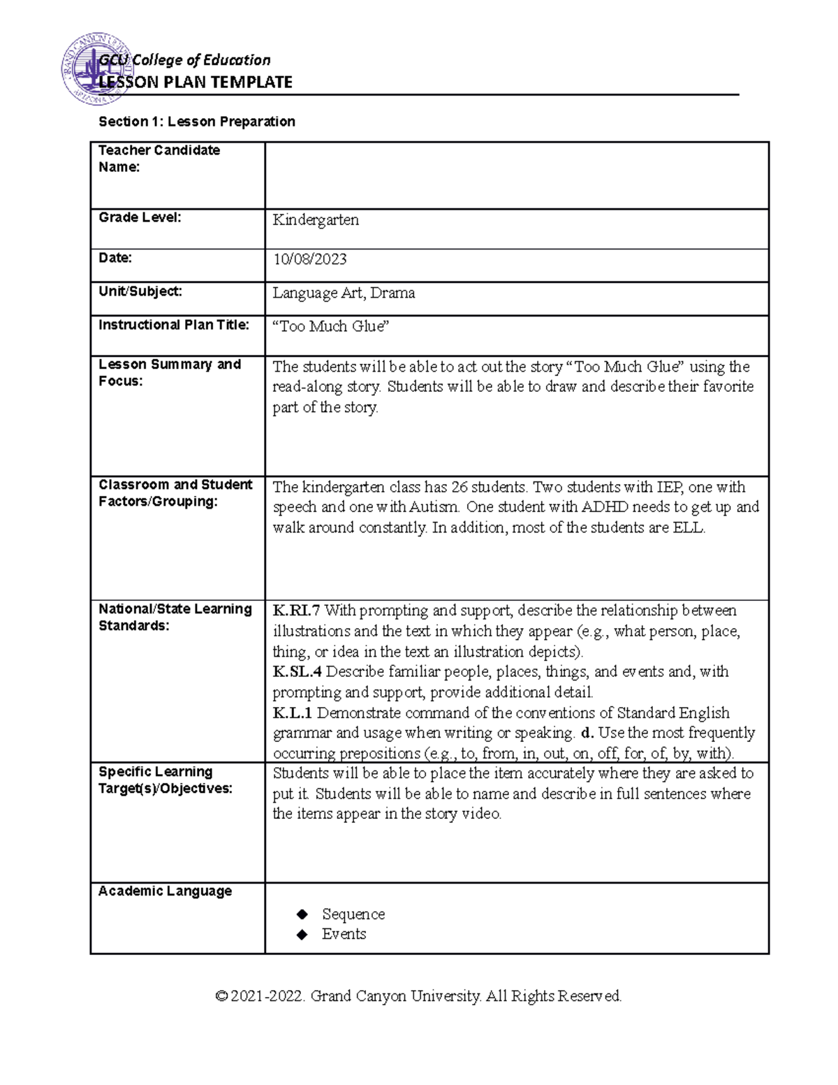 ECE 450 Art-Lesson Plan - LESSON PLAN TEMPLATE Section 1: Lesson ...