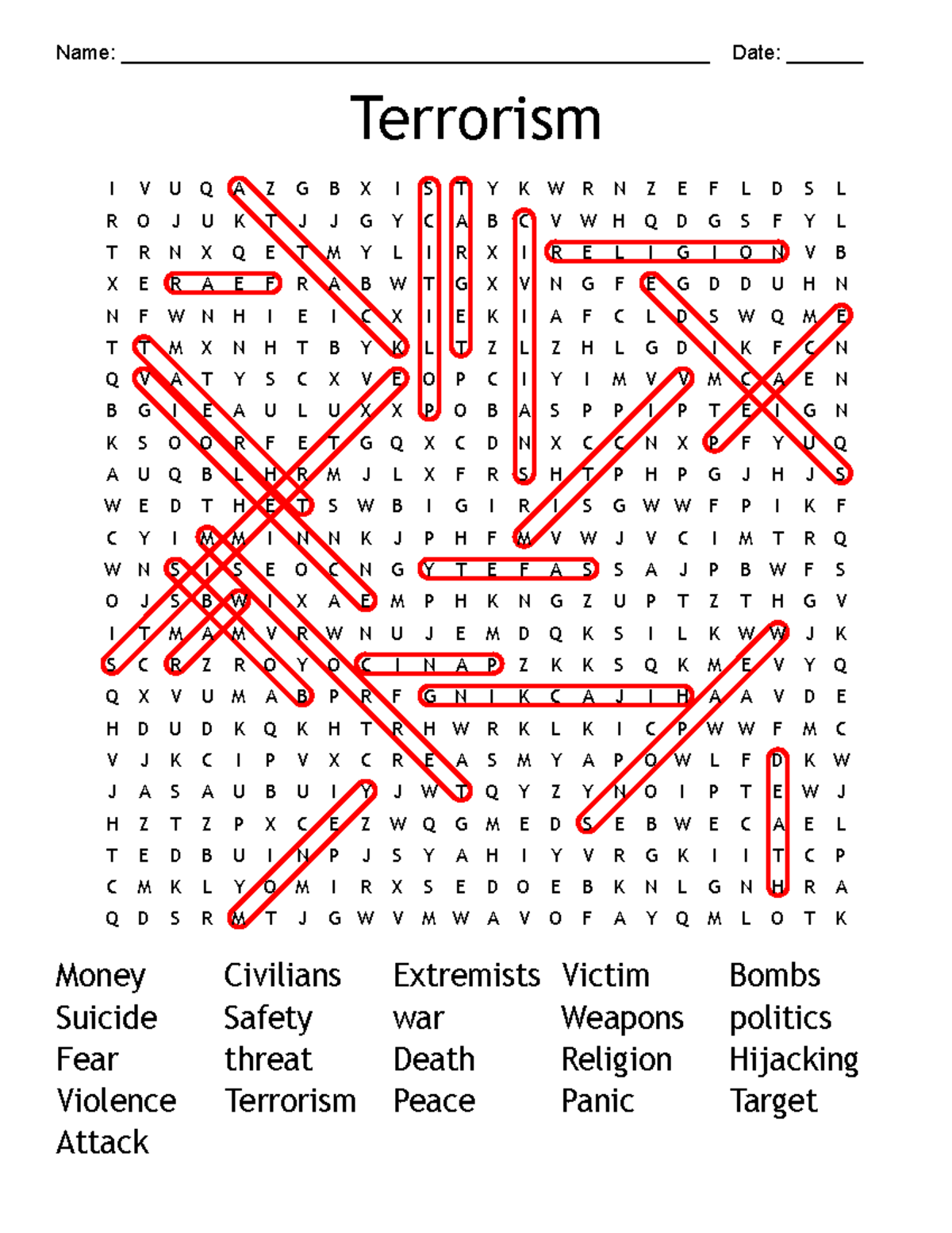 Terrorism Answer Key 337e4 6163574 D - Name