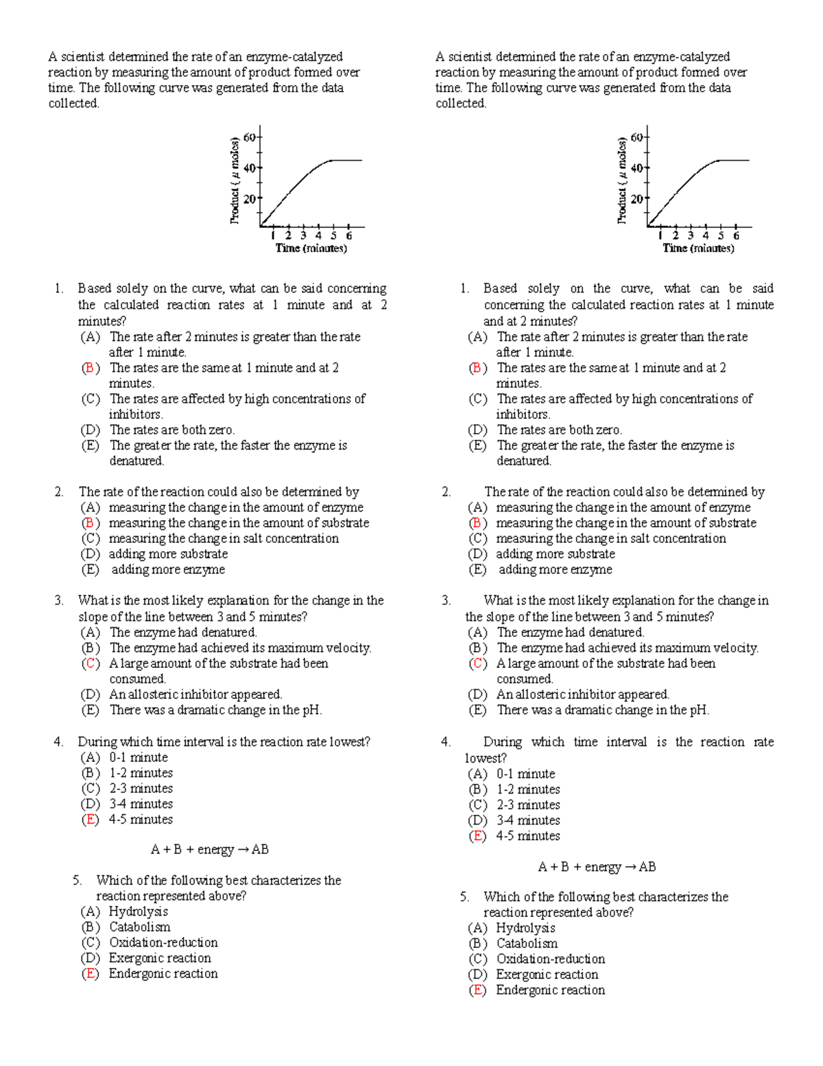 Enzyme quiz 2013 A scientist determined the rate of an enzymecatalyzed reaction by measuring