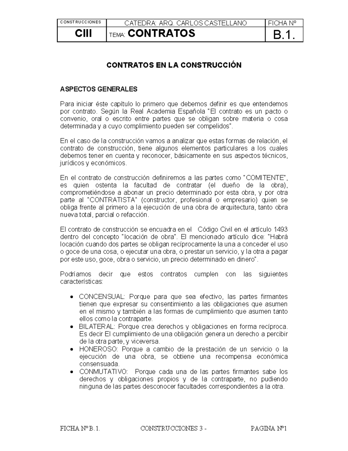 B1 - Contratos - CONSTRUCCIONES CATEDRA: ARQ. CARLOS CASTELLANO FICHA ...