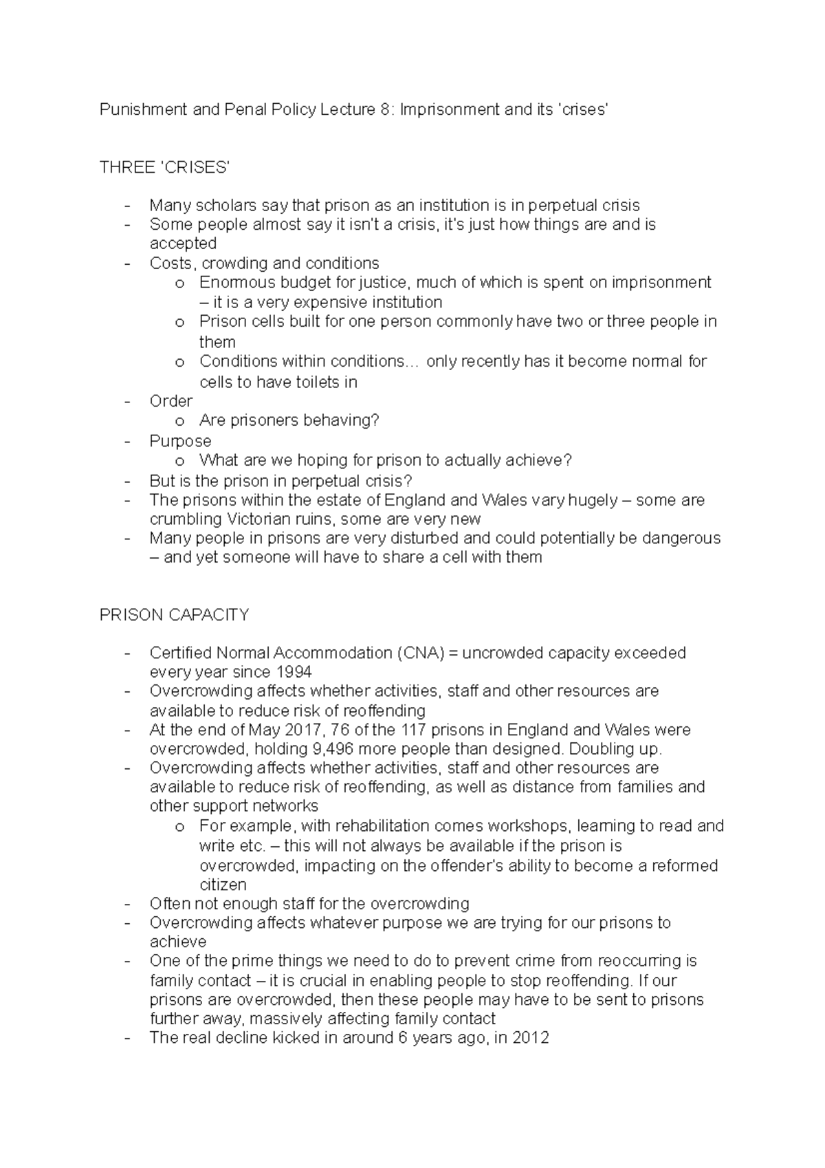 Punishment and Penal Policy Lecture 8 - .. only recently has it become ...
