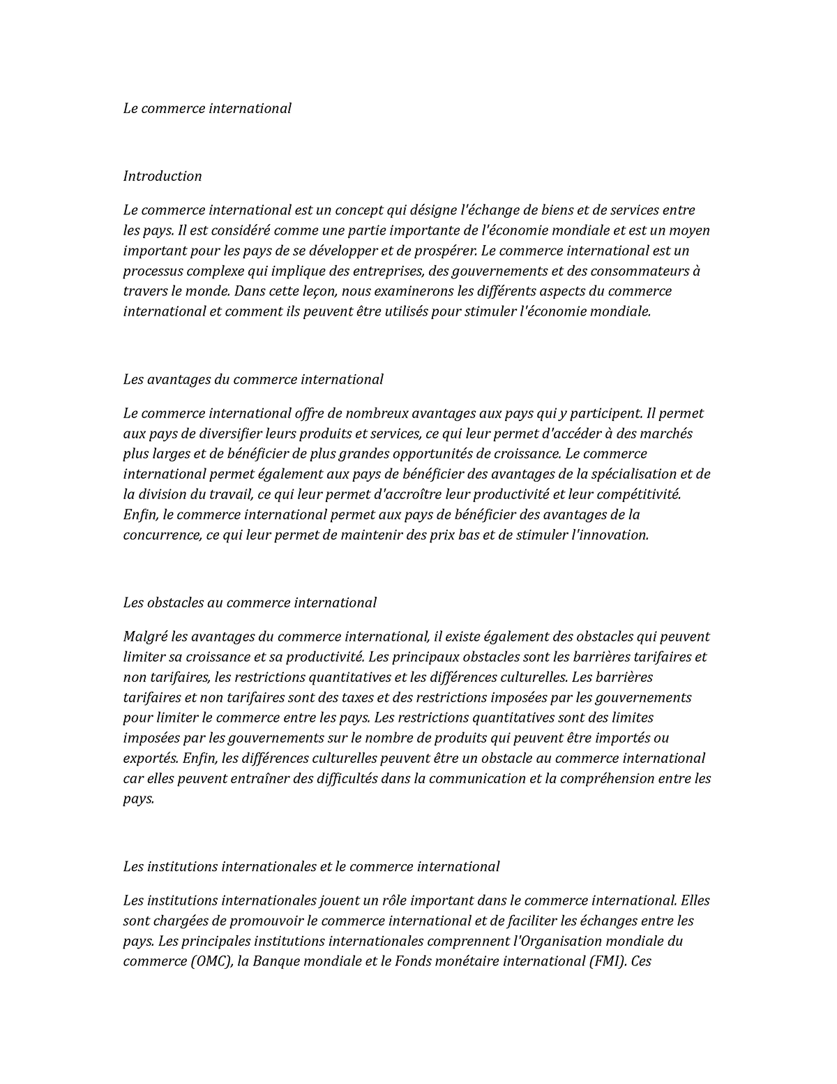 conclusion dissertation commerce international