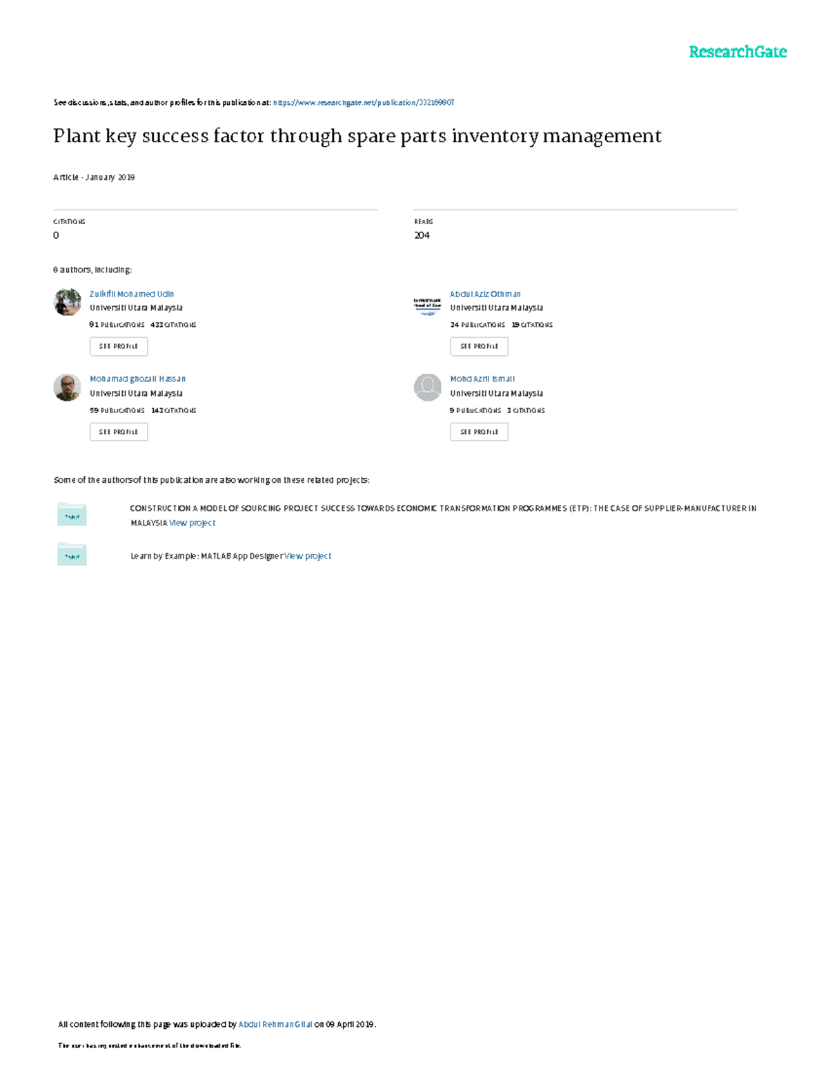 Spare Parts Inventory Control For The Maintenance Of Productive Plants