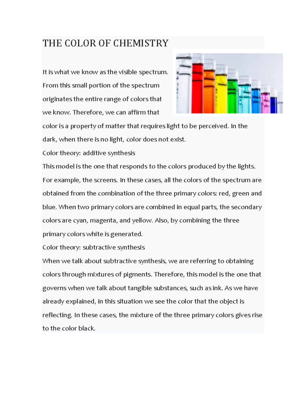 THE Color OF Chemistry - THE COLOR OF CHEMISTRY It is what we know as ...