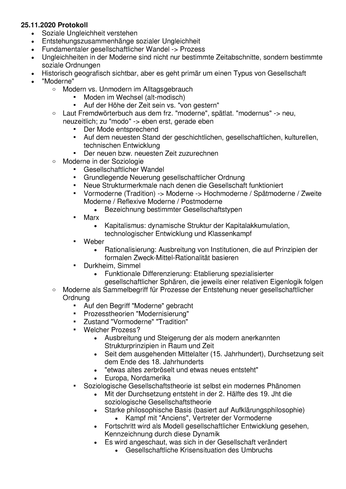 Soziale Ungleichheiten Mitschriften - 25.11 Protokoll • Soziale ...