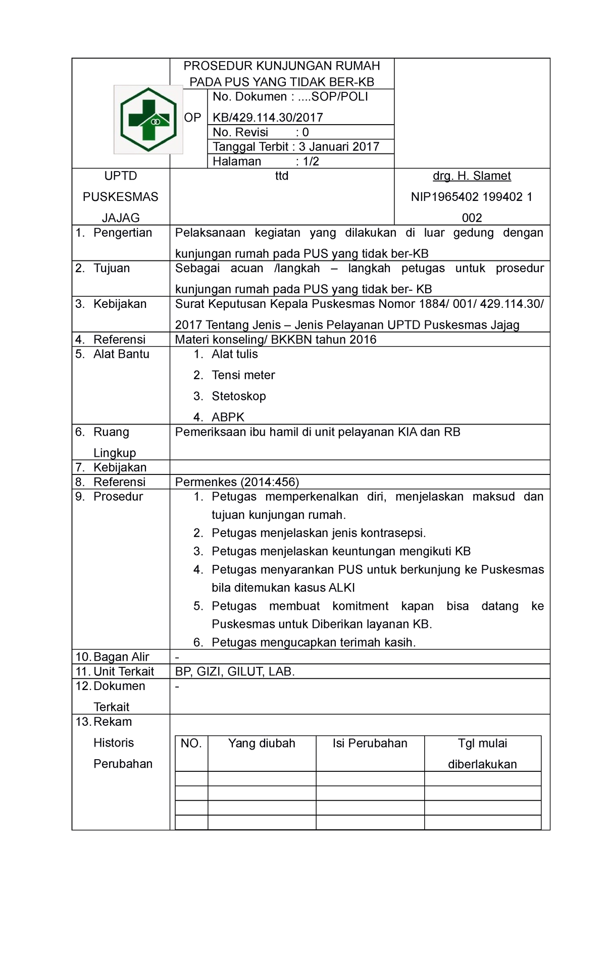 SOP Prosedur Kunjungan Rumah PADA PUS YG Tidak BER-KB - PROSEDUR ...