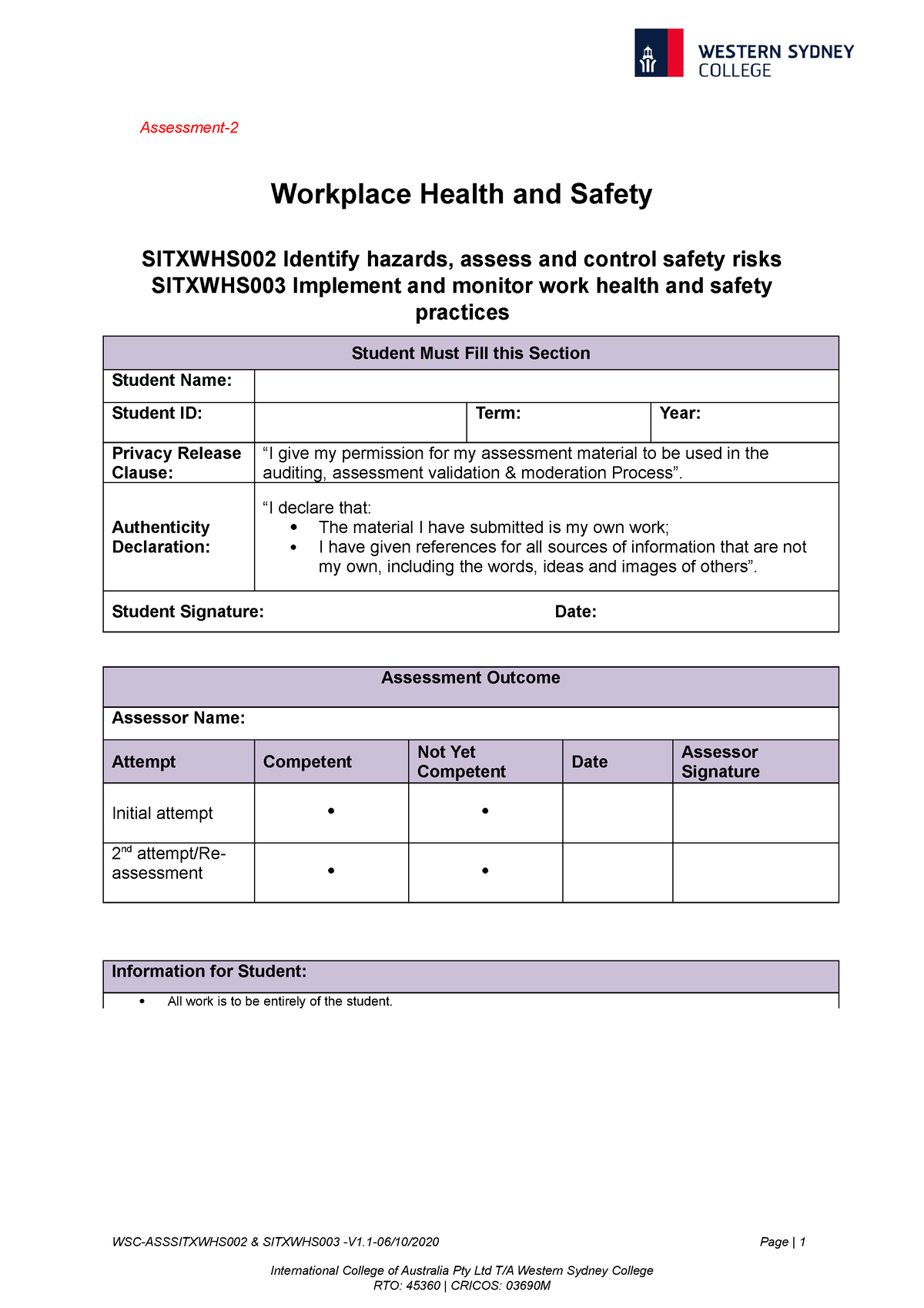 workplace health and safety assignment