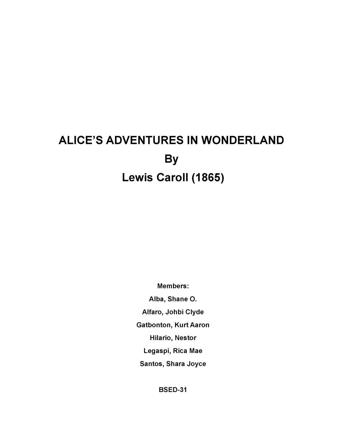 thesis statement for alice's adventures in wonderland